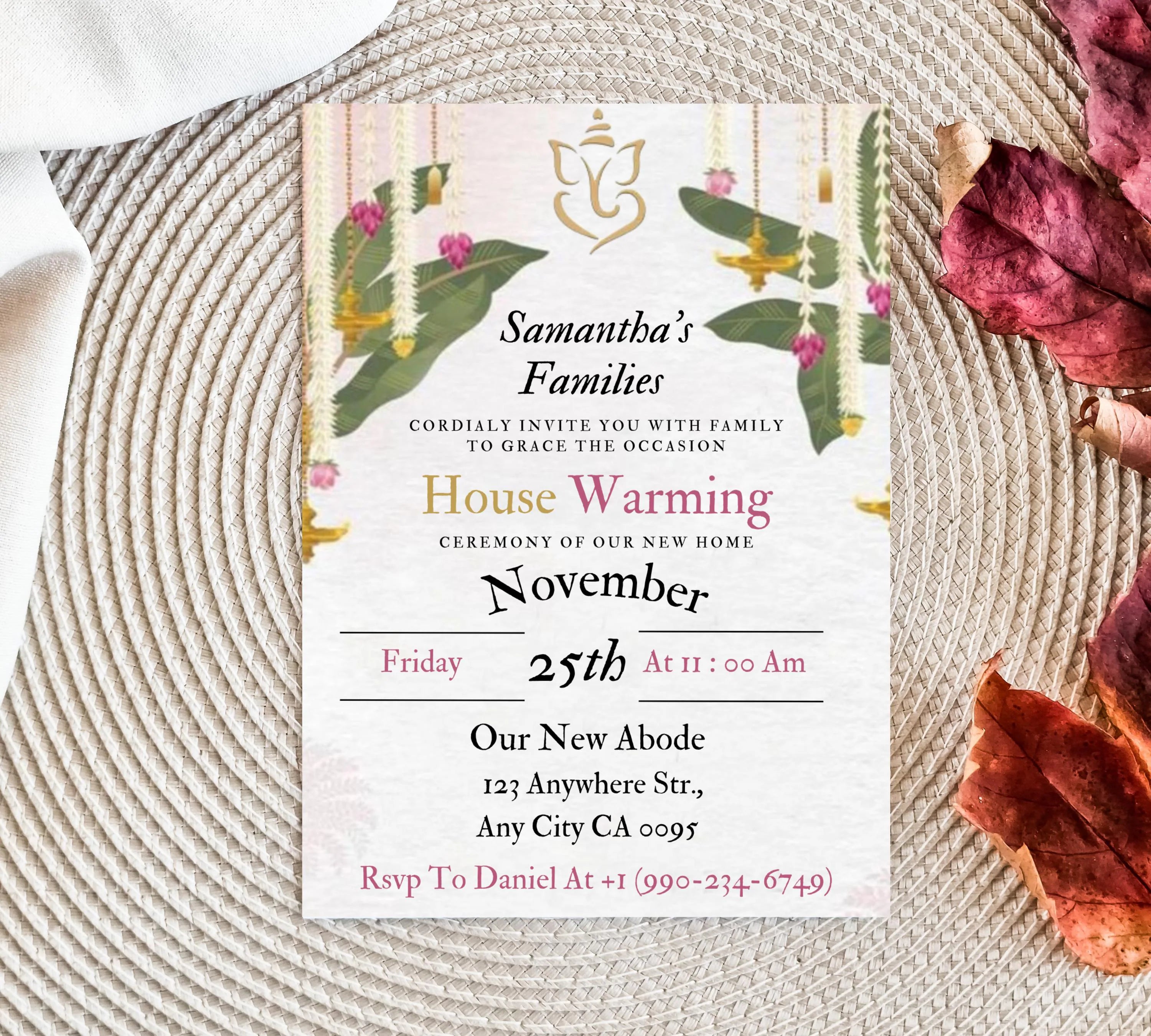 Housewarming Invitation Card, Graha Pravesh Invitation, Vastu Pooja Invitation Template, Indian Griha Pravesam House Invitation Card
