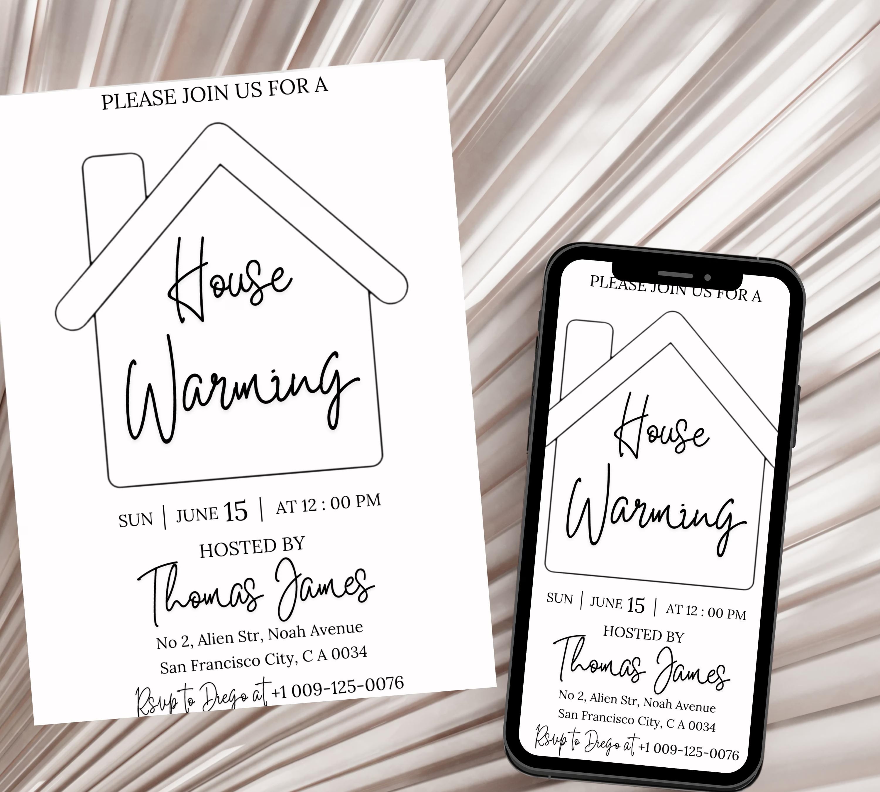 Housewarming Party Invitation, Modern Housewarming Party Invite, Minimalist, We're All Settled In Invitation, Moving Announcement, Digital