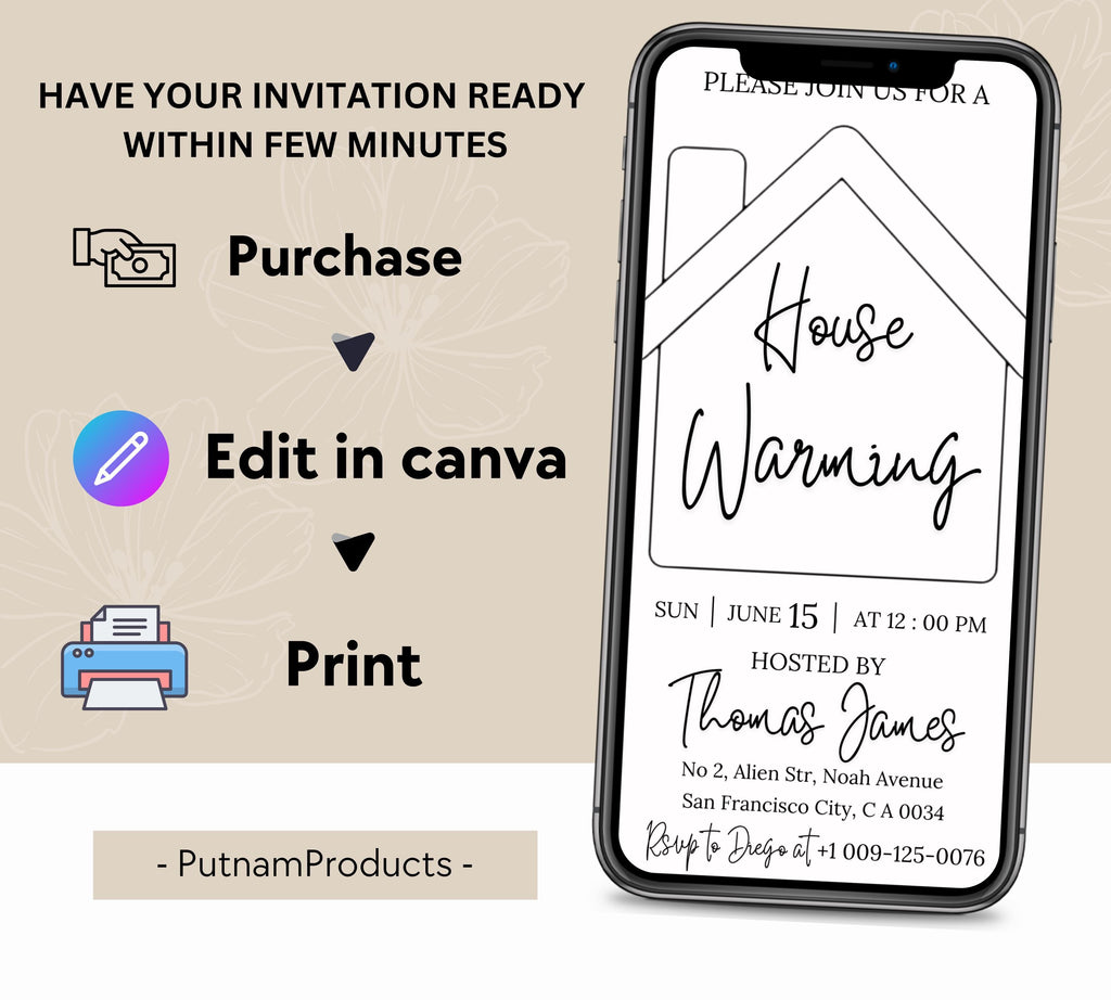 Housewarming Party Invitation, Modern Housewarming Party Invite, Minimalist, We're All Settled In Invitation, Moving Announcement, Digital