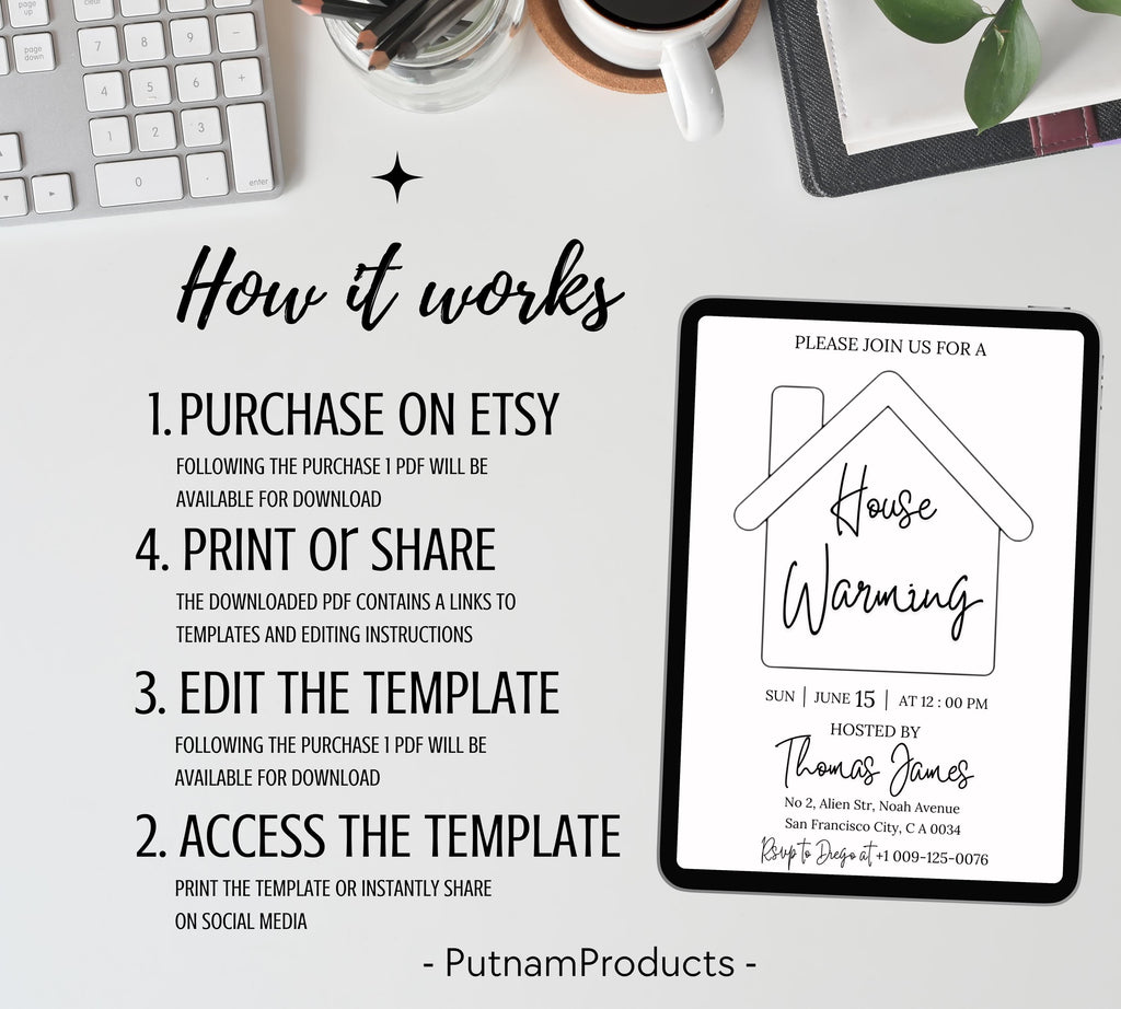 Housewarming Party Invitation, Modern Housewarming Party Invite, Minimalist, We're All Settled In Invitation, Moving Announcement, Digital