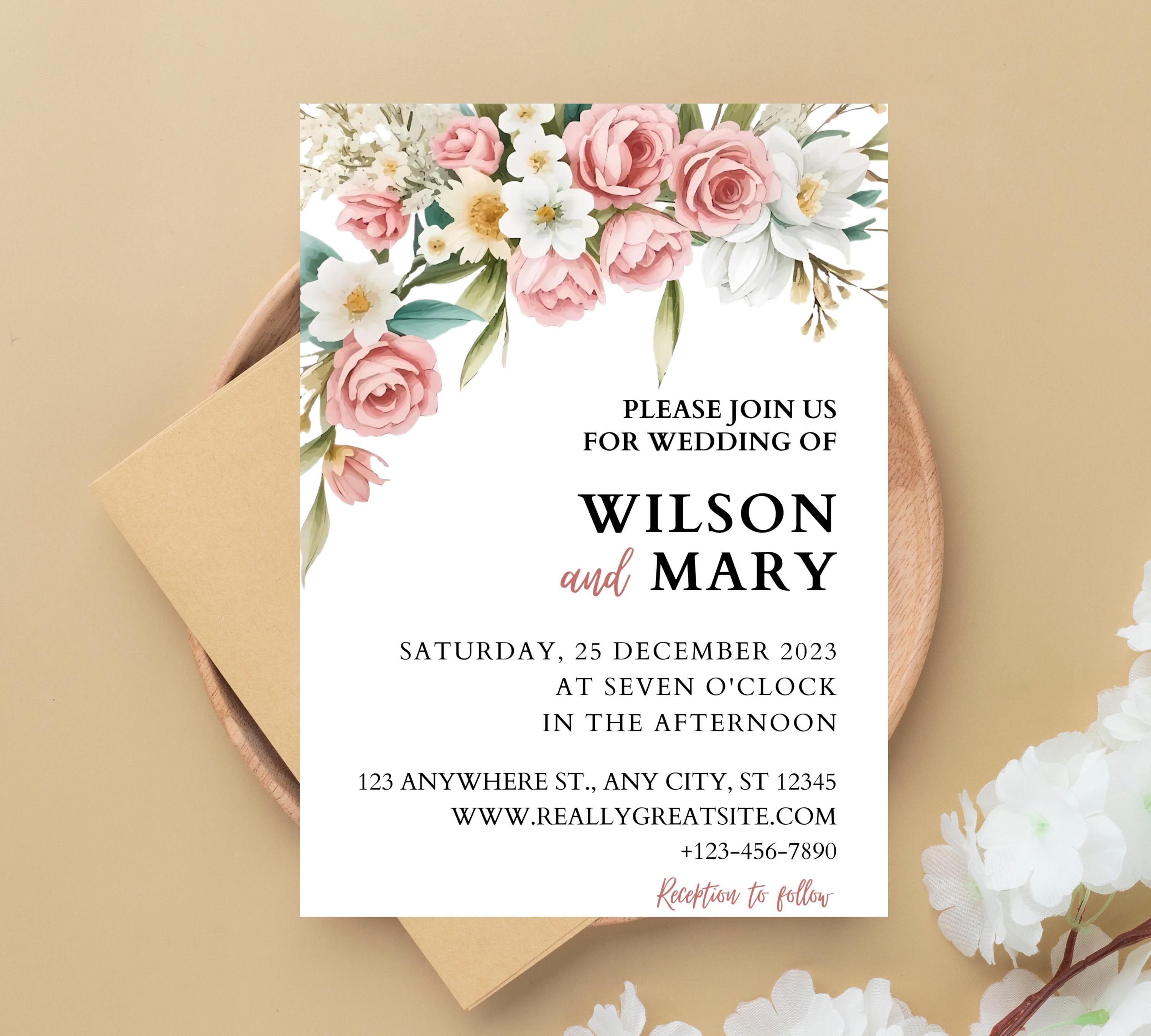 Blush Rose Garden Wedding Invitation, Pink Wildflower Wedding Invitation Suite, Garden Wedding Invitation, Dusty Pink Wedding Invite
