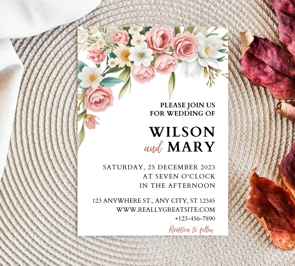 Blush Rose Garden Wedding Invitation, Pink Wildflower Wedding Invitation Suite, Garden Wedding Invitation, Dusty Pink Wedding Invite