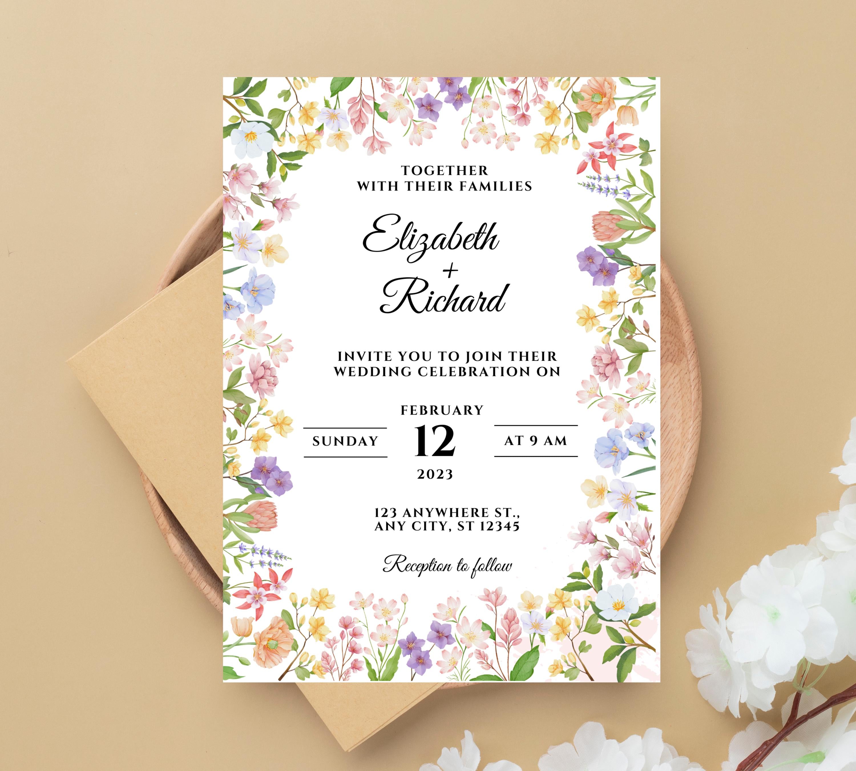 Rustic Wildflower Wedding Invitation, Wildflowers Wedding Invitation Template, Floral Wedding Invitation, Spring Wild Flower Wedding Invite