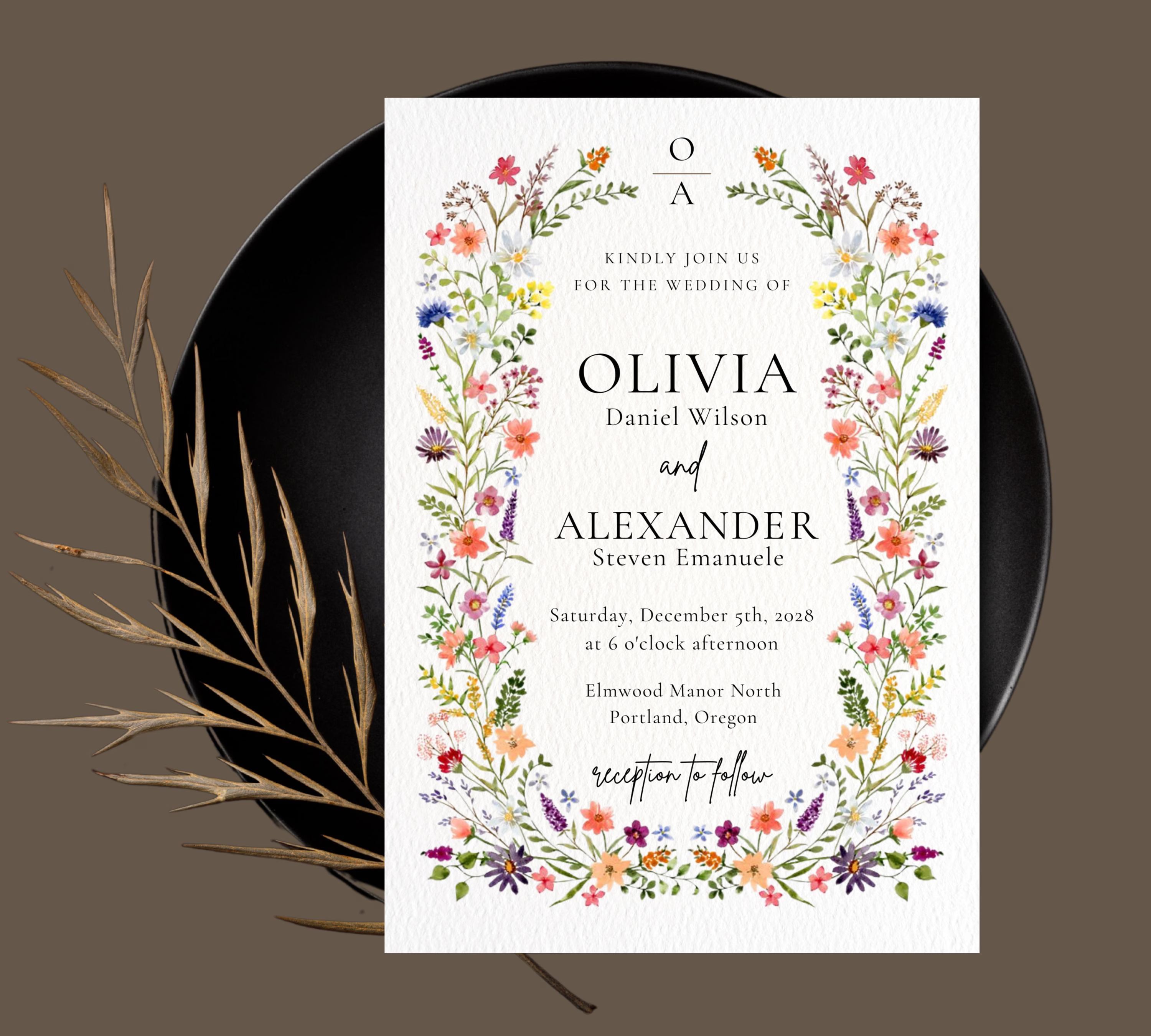 Spring Floral Bloom Wedding Invitation, Wild Flower Invite, Cottage Floral Wedding Set, Garden Wedding Invite, Cottagecore, Pastel Blooms