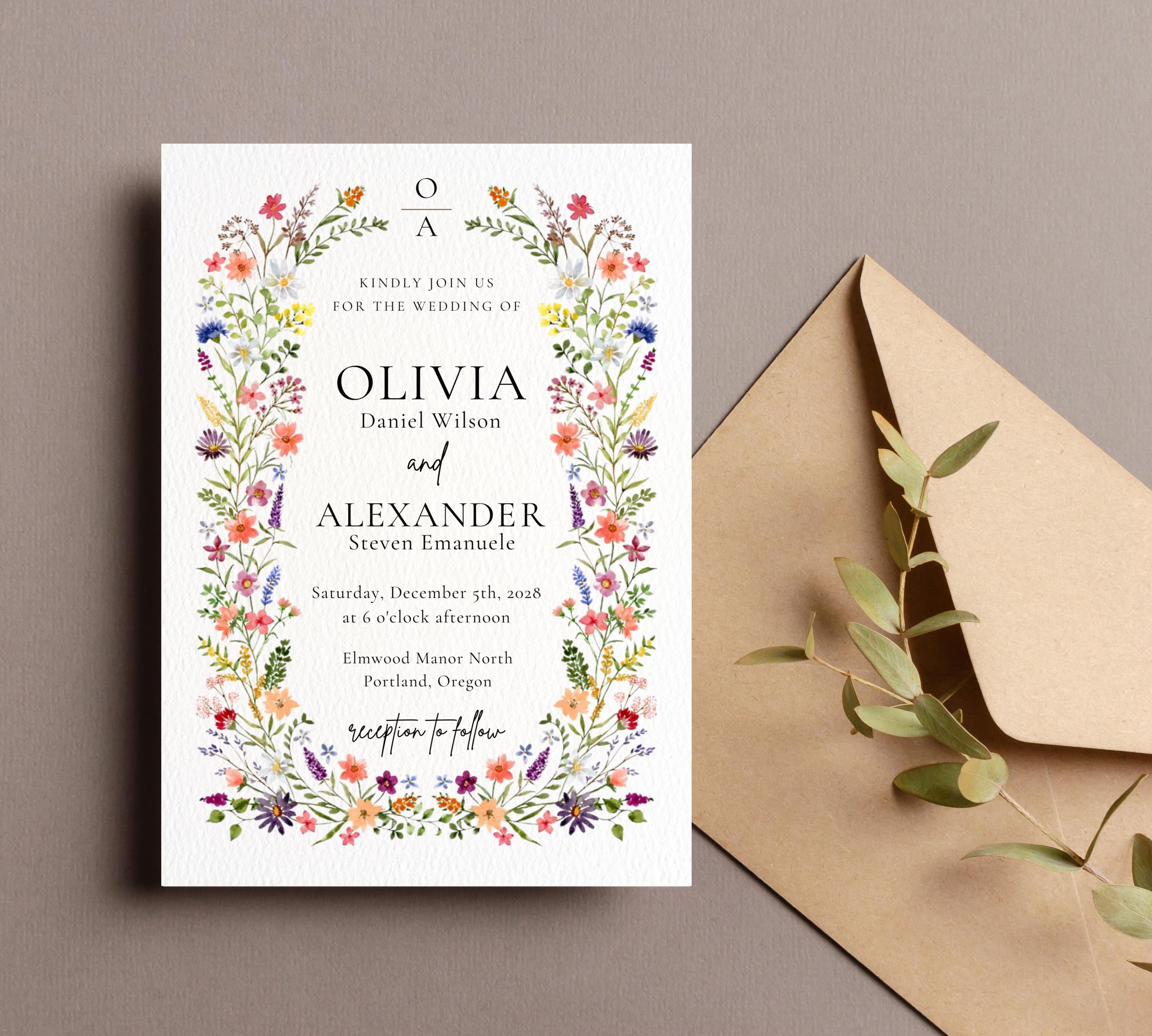 Spring Floral Bloom Wedding Invitation, Wild Flower Invite, Cottage Floral Wedding Set, Garden Wedding Invite, Cottagecore, Pastel Blooms