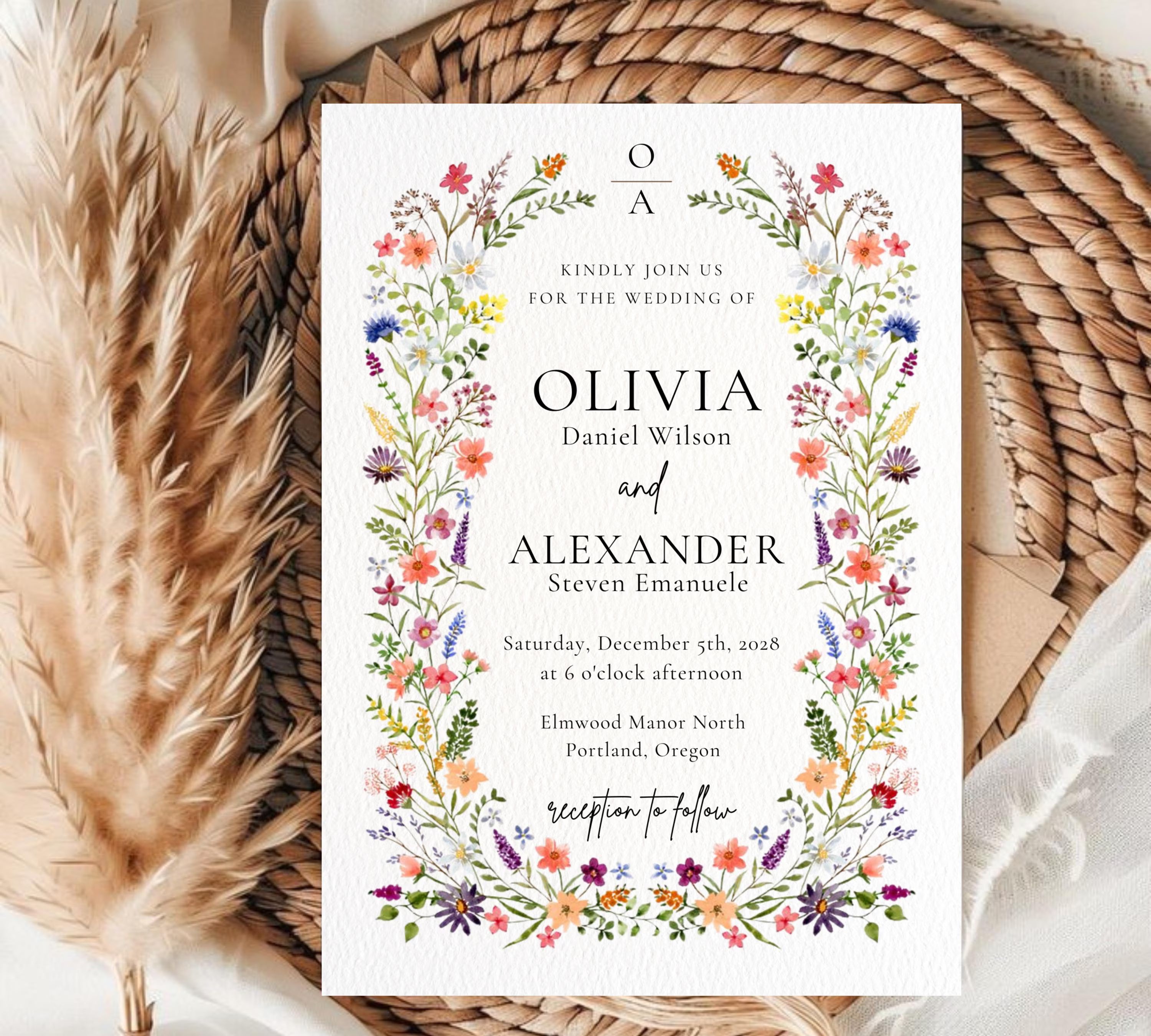 Spring Floral Bloom Wedding Invitation, Wild Flower Invite, Cottage Floral Wedding Set, Garden Wedding Invite, Cottagecore, Pastel Blooms