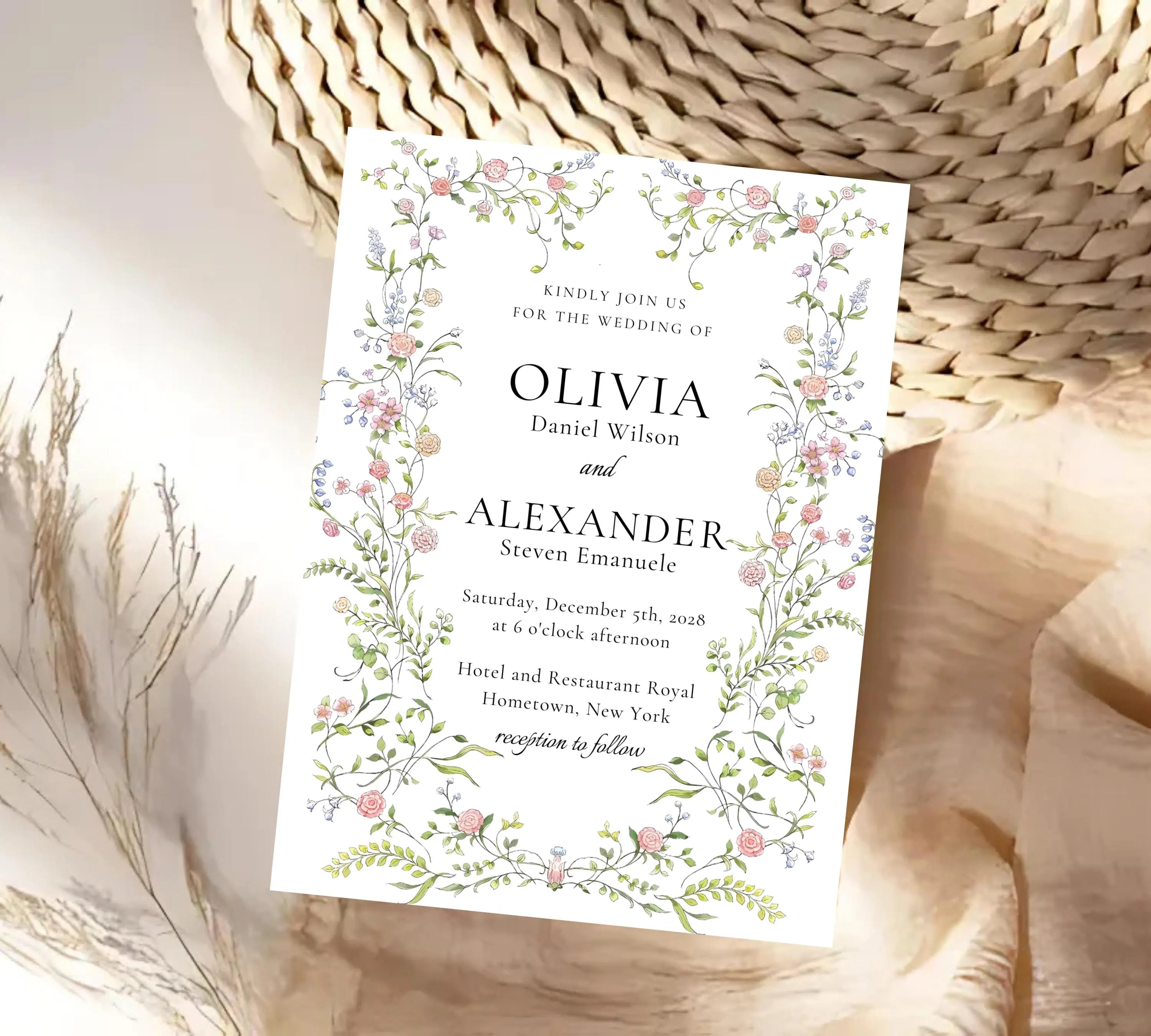 Editable Soft Pastel Garden Wedding Invitation, Pastel Flower Wedding Invitation, Garden Floral Theme Wedding Invite, Floral wedding invite