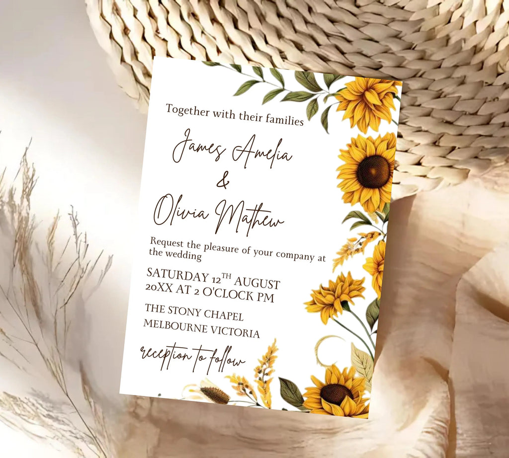 Sunflower Country Wedding Invitation Template Set, Sunflower Wedding Invitation, Rustic Wedding Invitation Suite, Sage Yellow Floral Invite