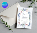 Dusty Blue and Blush Floral Wedding Invitation Template, Floral Boho Wedding Invites Suite, Elegant Garden Steel Light Blue Wedding Invite