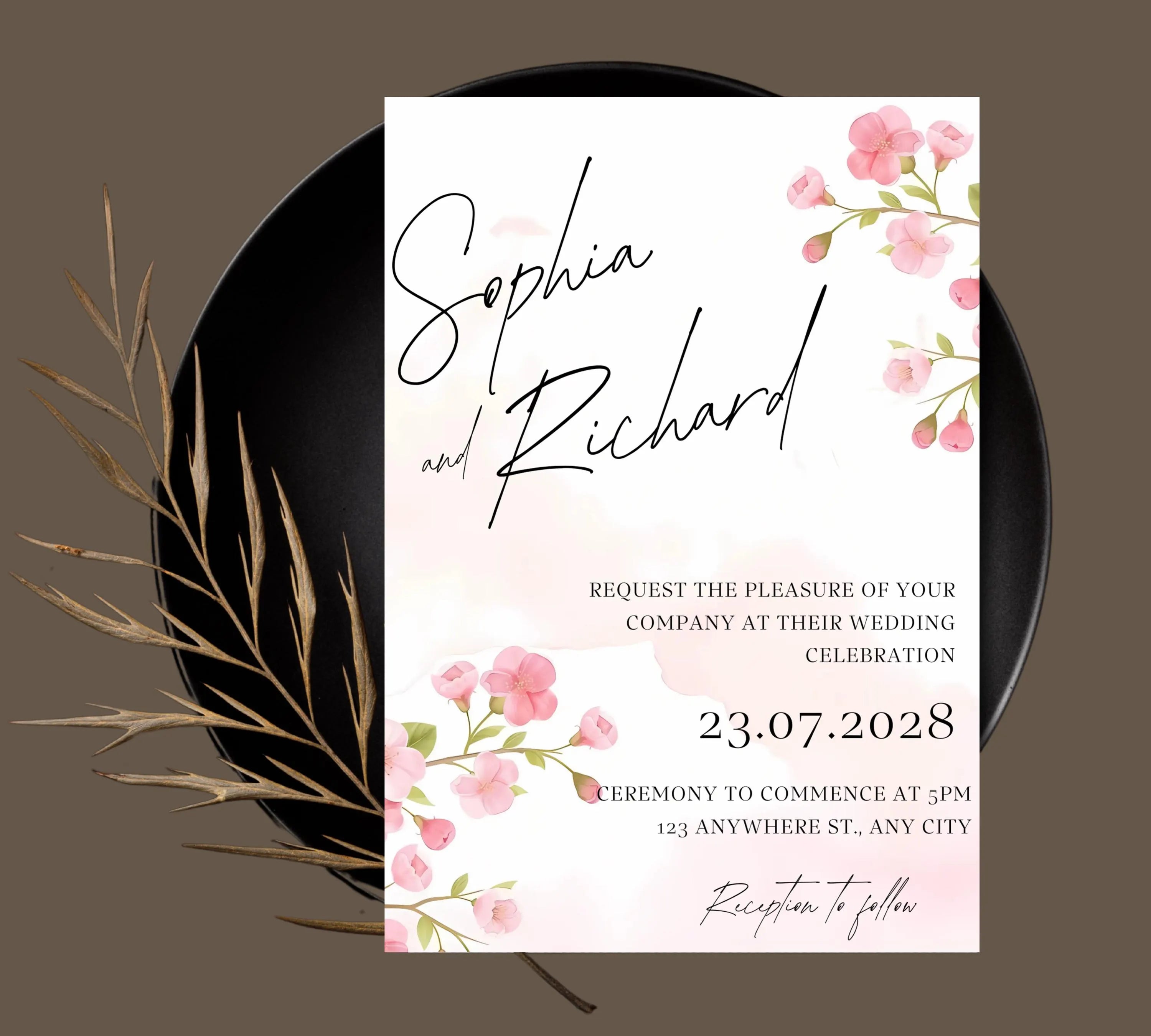Editable Cherry Blossom Wedding Invitation Suite, Cherry Wedding Invitation, Boho Cherry Blossom Wedding Invitation, Editable Wedding Invite