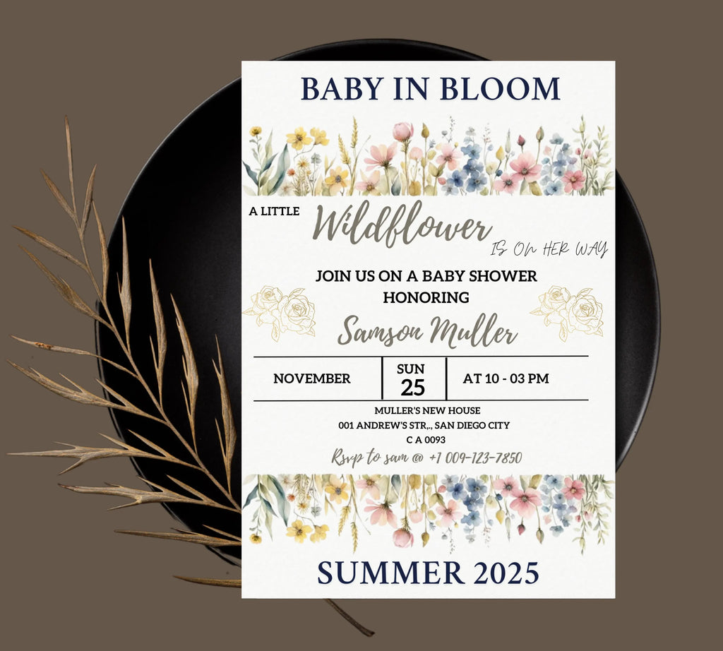 wildflower baby shower invitation, Baby in Bloom Baby Shower Invitation Template, wildflower shower invitation, spring flower invite