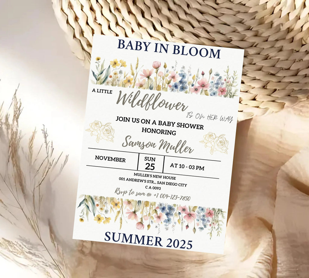 wildflower baby shower invitation, Baby in Bloom Baby Shower Invitation Template, wildflower shower invitation, spring flower invite