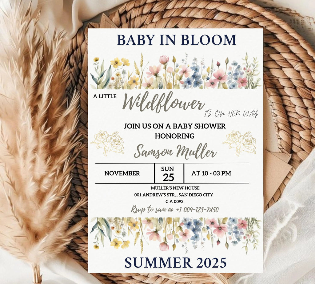 wildflower baby shower invitation, Baby in Bloom Baby Shower Invitation Template, wildflower shower invitation, spring flower invite