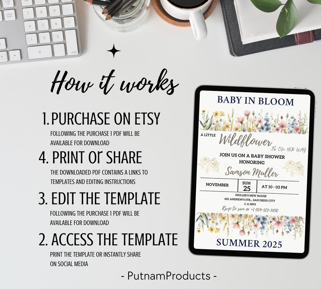 wildflower baby shower invitation, Baby in Bloom Baby Shower Invitation Template, wildflower shower invitation, spring flower invite