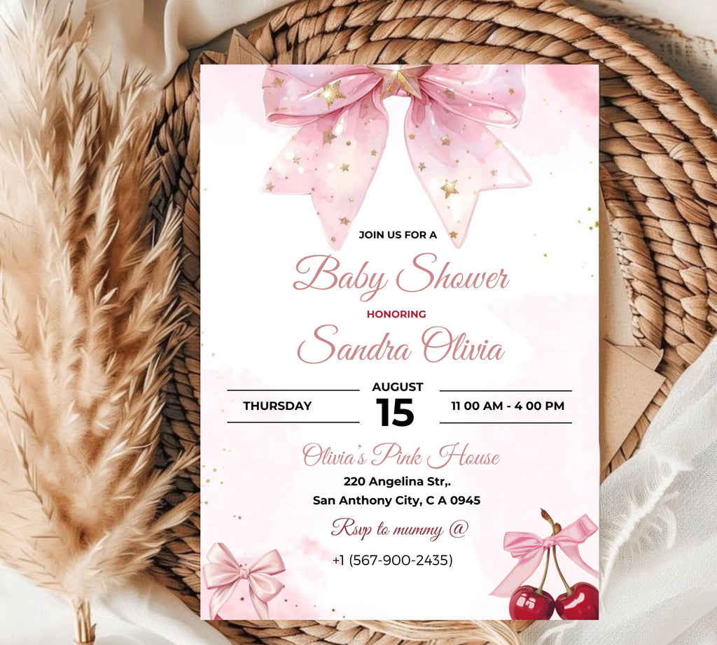 Editable Pink Bow Baby Shower Invitation, Pink Bow Invitation and Editable Games, Pink Coquette Bow Baby Shower Decoration Baby Girl