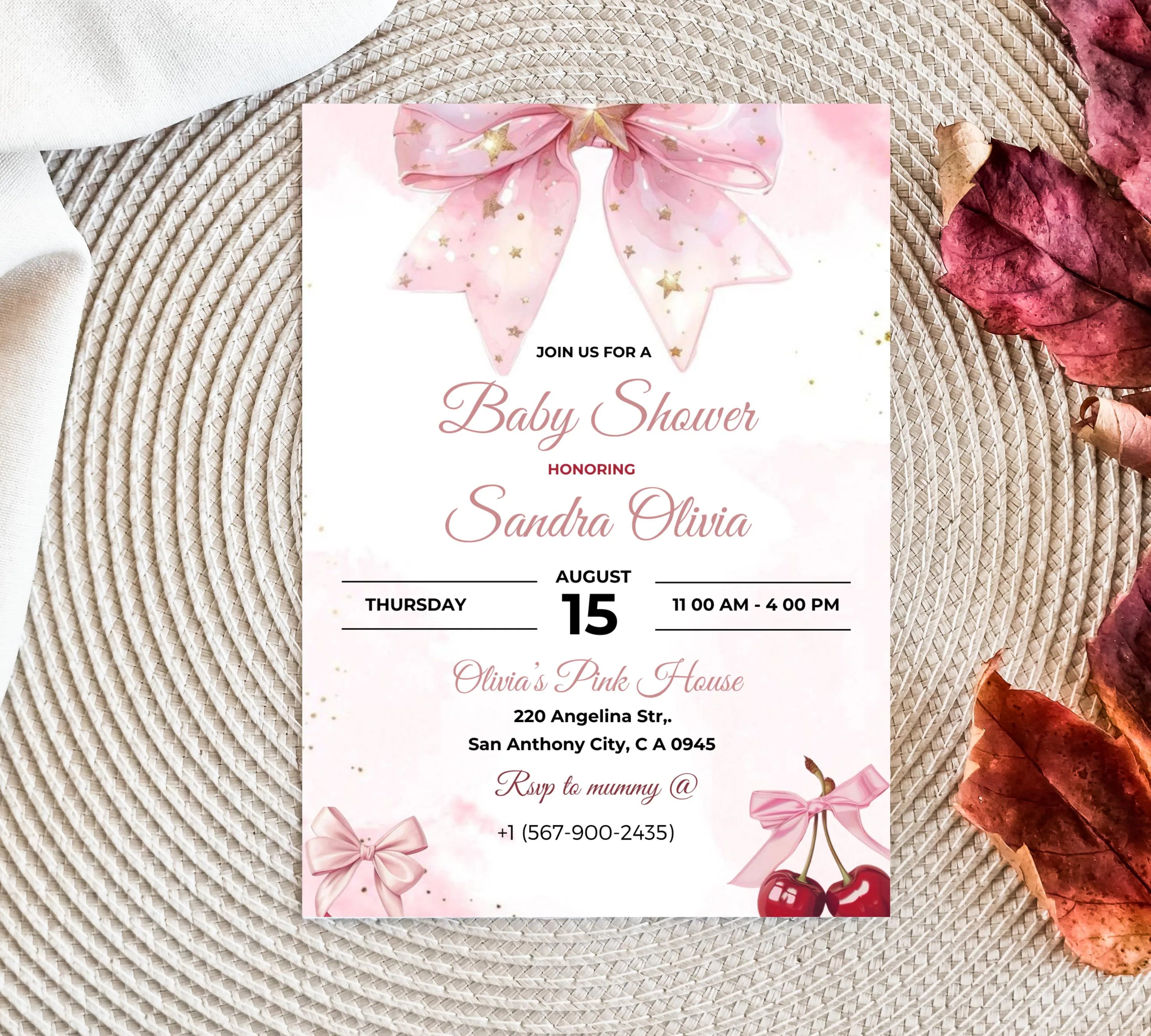 Editable Pink Bow Baby Shower Invitation, Pink Bow Invitation and Editable Games, Pink Coquette Bow Baby Shower Decoration Baby Girl