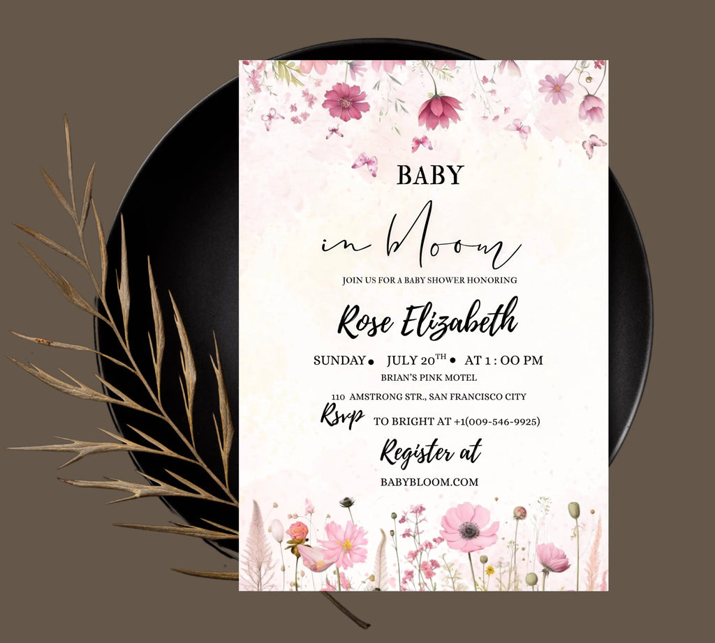 Editable Baby in Bloom Baby Shower Invitation, Baby Shower Invitation, Flower Baby Shower Invitation, Wildflowers Baby Shower Invite