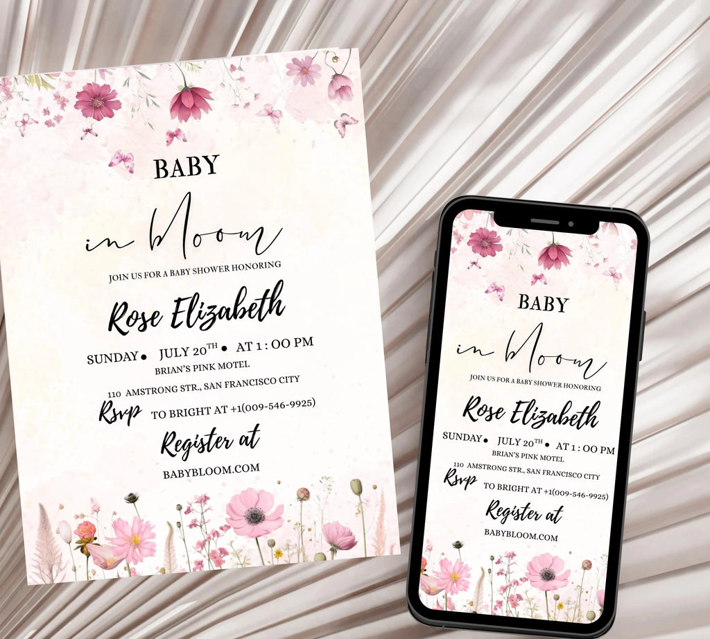 Editable Baby in Bloom Baby Shower Invitation, Baby Shower Invitation, Flower Baby Shower Invitation, Wildflowers Baby Shower Invite