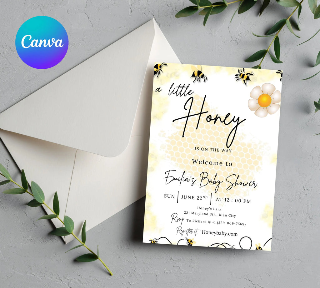 A Little Honey Baby Shower, A Little Honey Is On The Way Invitation, Gender Neutral Baby Shower Invite, Bee Baby Shower Invitation