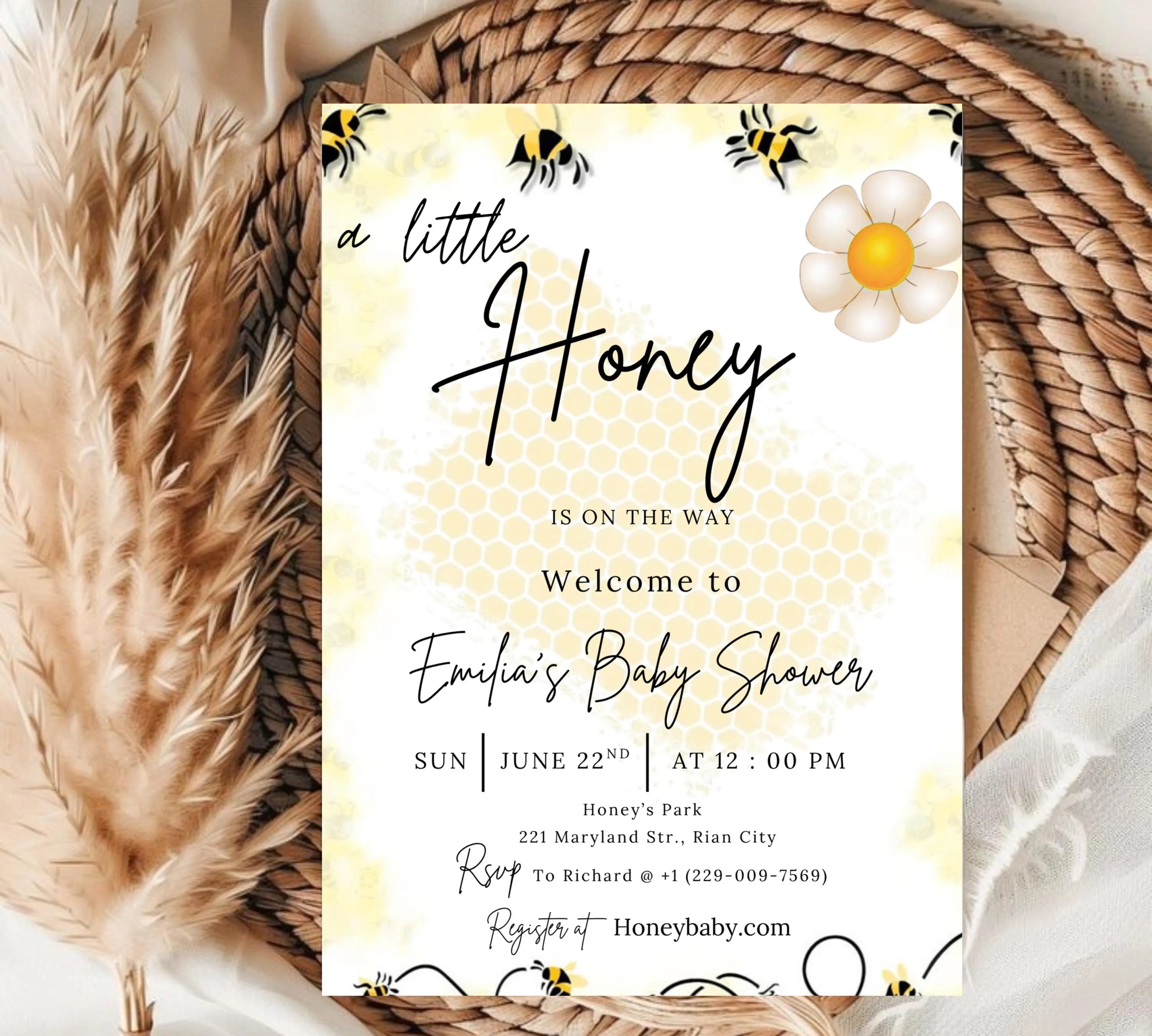 A Little Honey Baby Shower, A Little Honey Is On The Way Invitation, Gender Neutral Baby Shower Invite, Bee Baby Shower Invitation