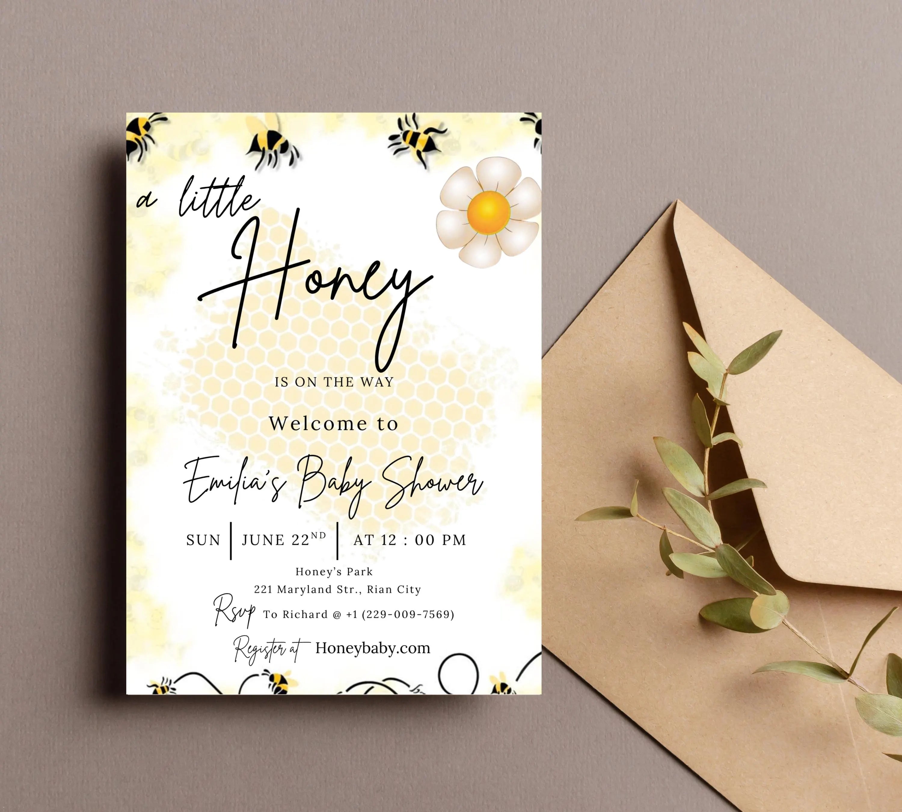 A Little Honey Baby Shower, A Little Honey Is On The Way Invitation, Gender Neutral Baby Shower Invite, Bee Baby Shower Invitation