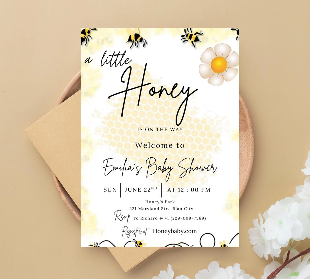A Little Honey Baby Shower, A Little Honey Is On The Way Invitation, Gender Neutral Baby Shower Invite, Bee Baby Shower Invitation