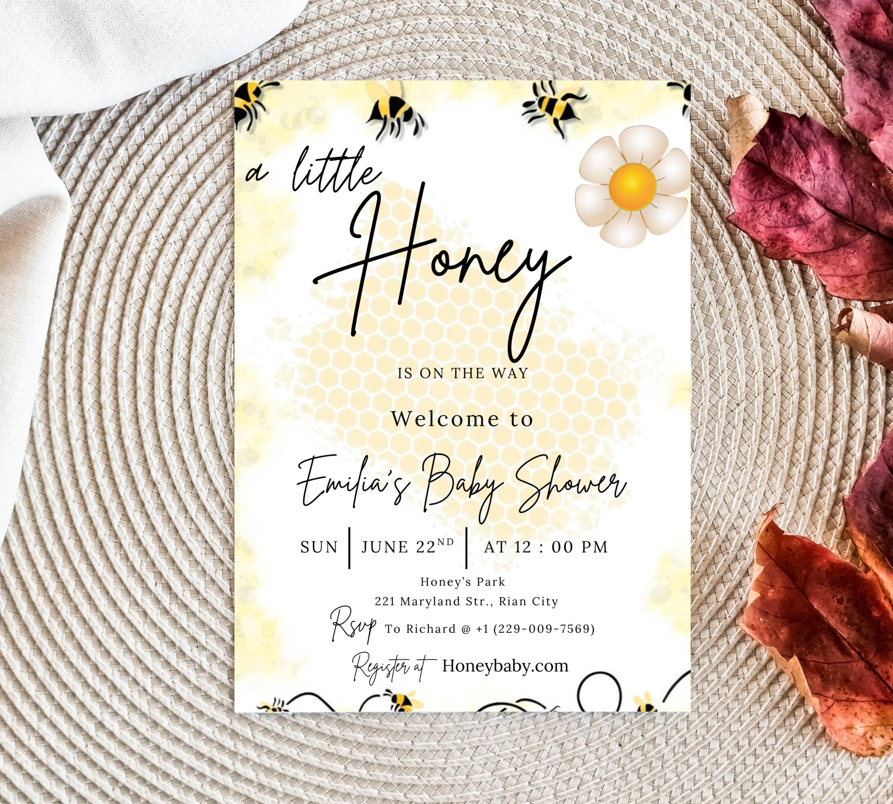 A Little Honey Baby Shower, A Little Honey Is On The Way Invitation, Gender Neutral Baby Shower Invite, Bee Baby Shower Invitation