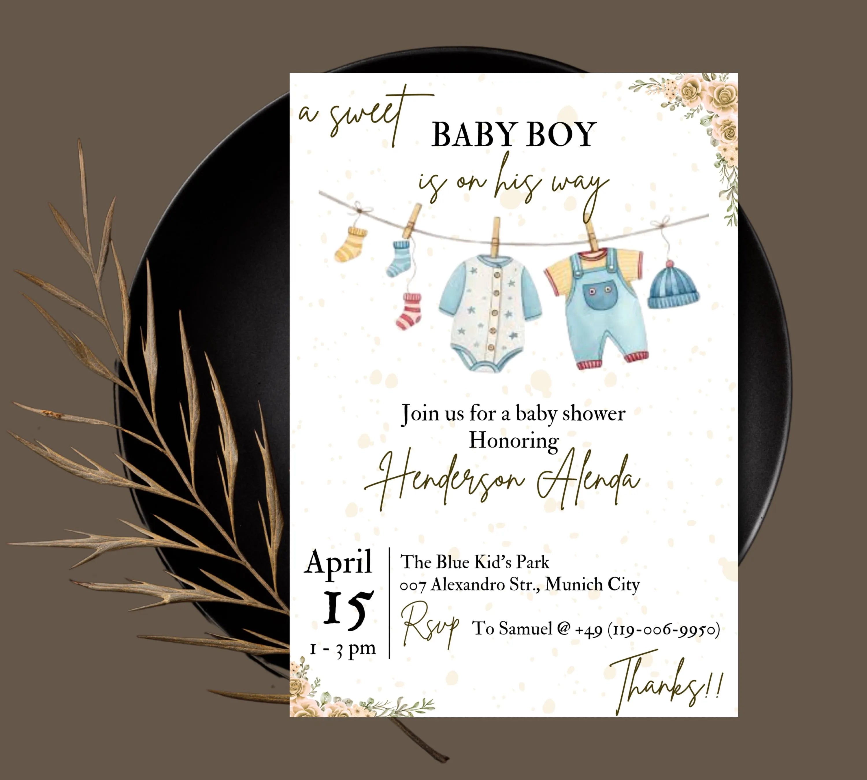 Boy Baby Shower invitation, Boy Baby Clothes Shower Invite, Boho Baby Shower Invitation, Baby Clothes Shower, Editable Template