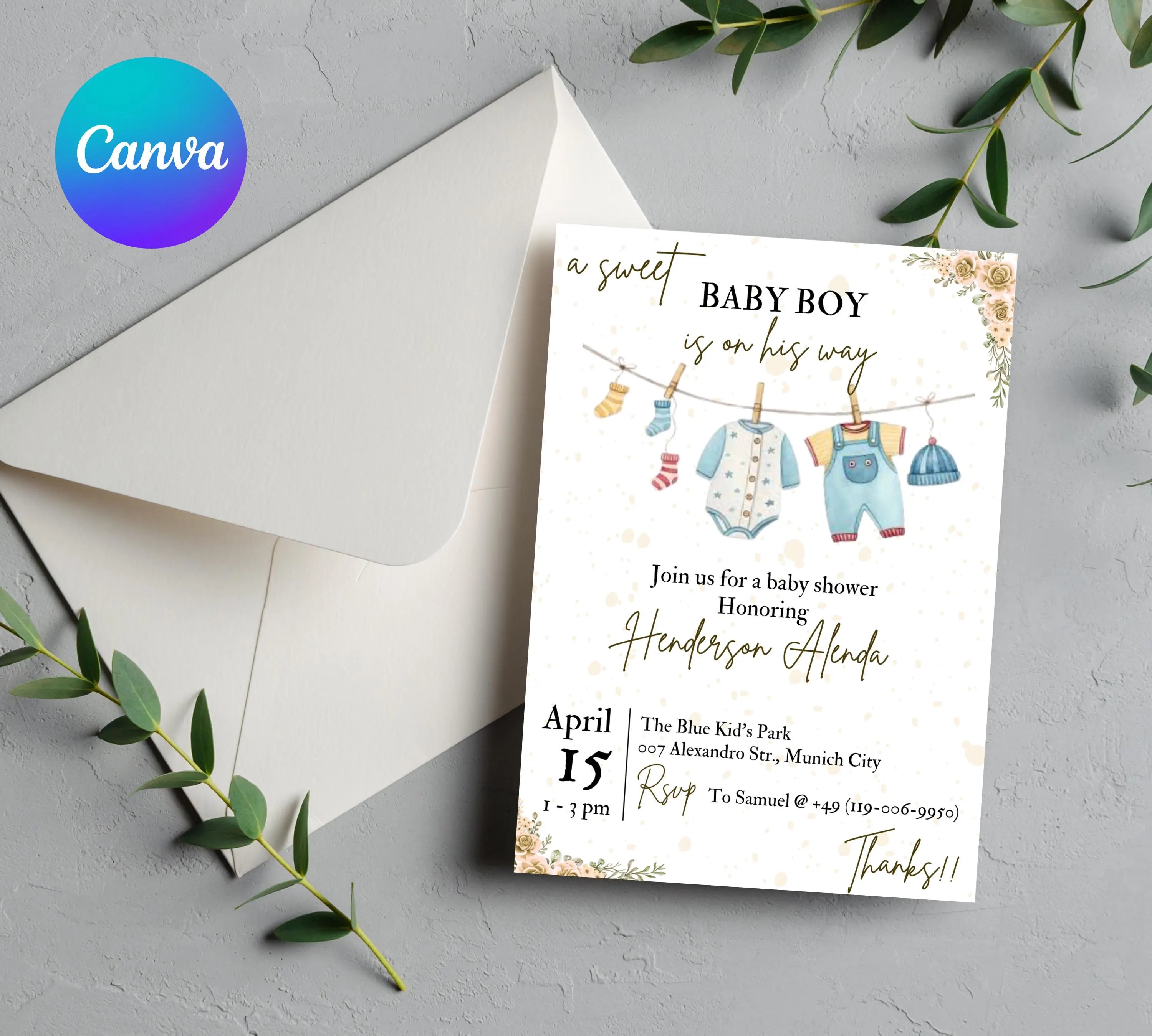 Boy Baby Shower invitation, Boy Baby Clothes Shower Invite, Boho Baby Shower Invitation, Baby Clothes Shower, Editable Template