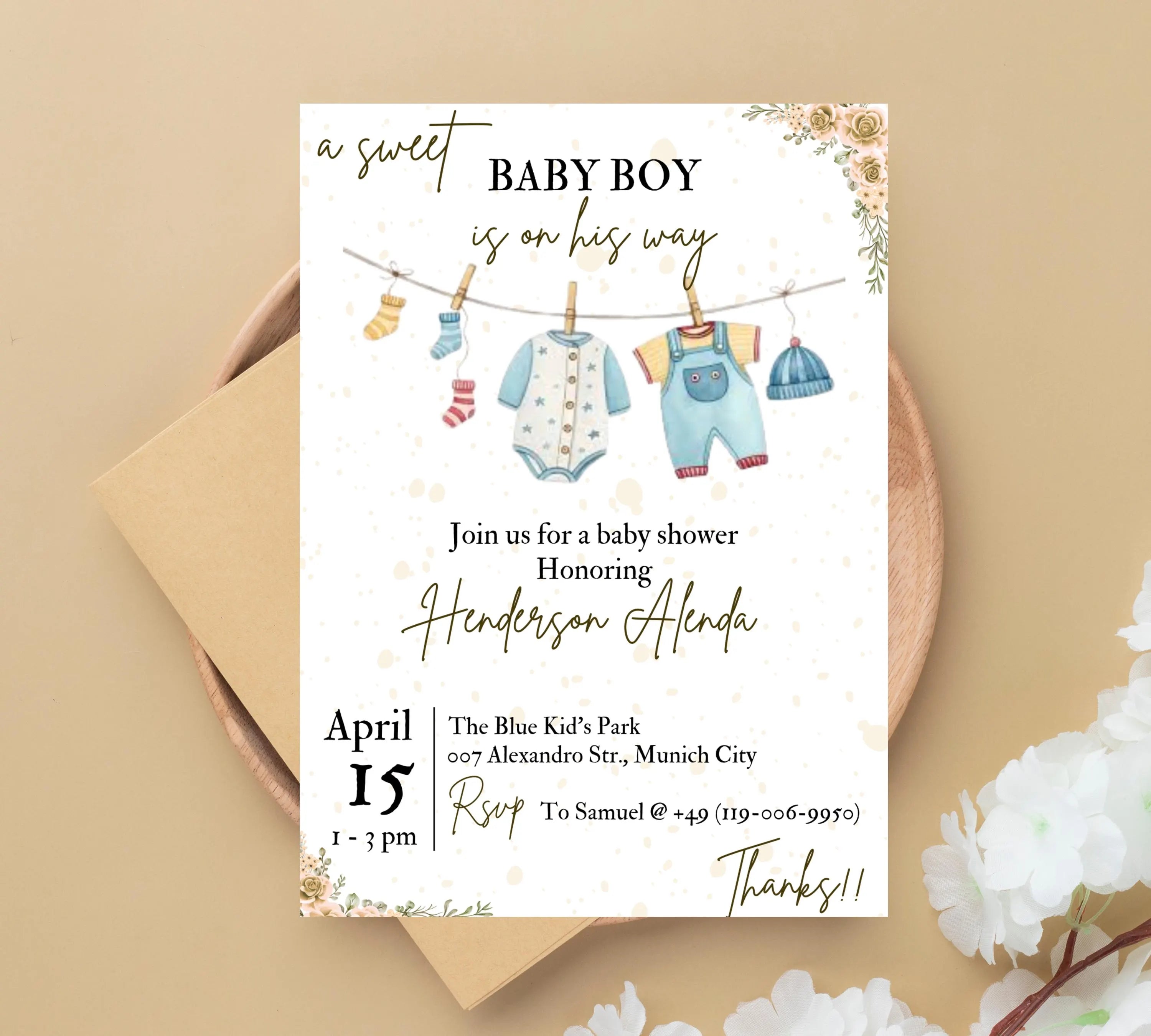 Boy Baby Shower invitation, Boy Baby Clothes Shower Invite, Boho Baby Shower Invitation, Baby Clothes Shower, Editable Template
