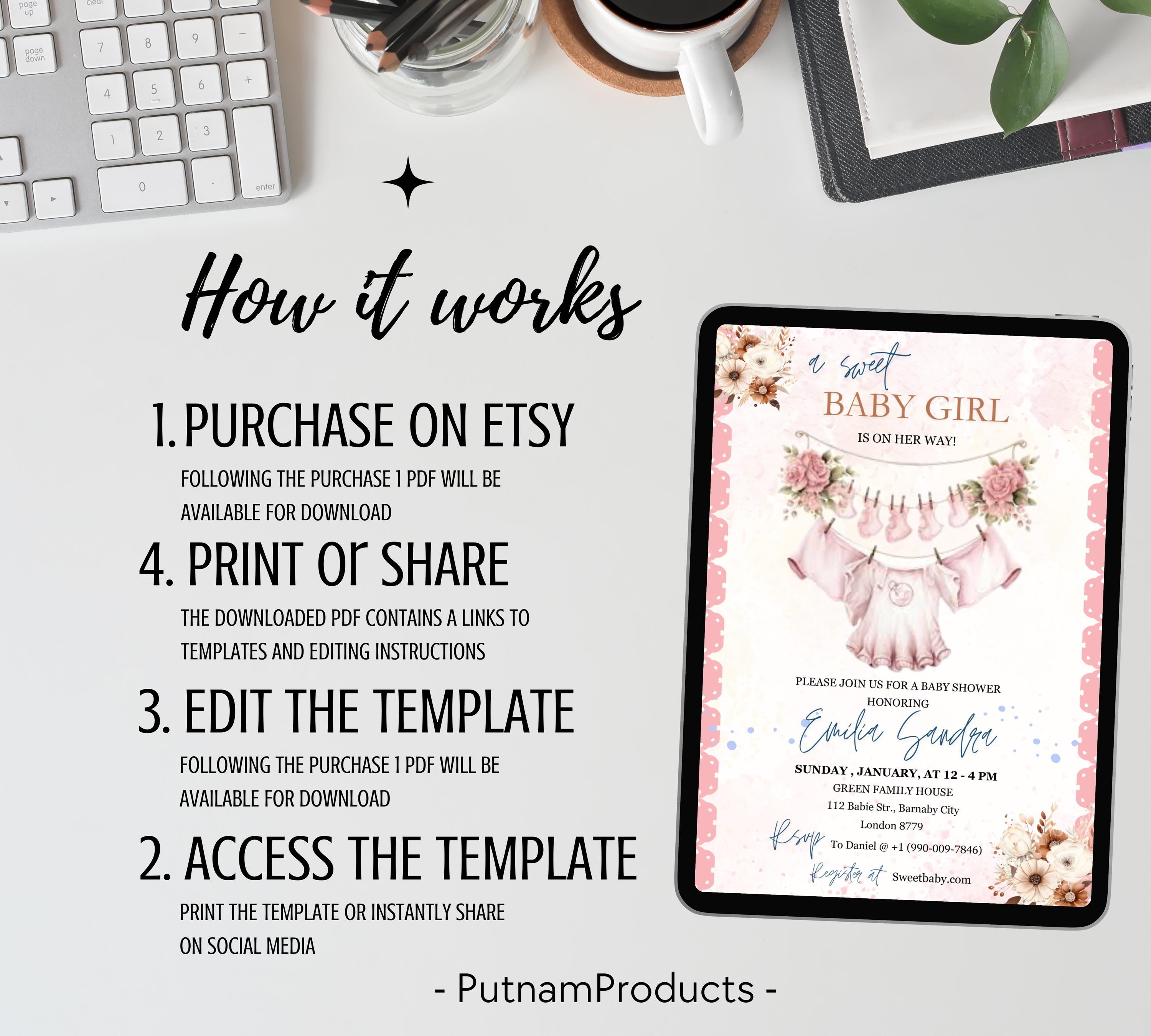 Blush Pink Let's Celebrate Invitation| Party Any Age Gold Glittery| Pink Gold Birthday Party Invite| Birthday Party Evite| Editable Template