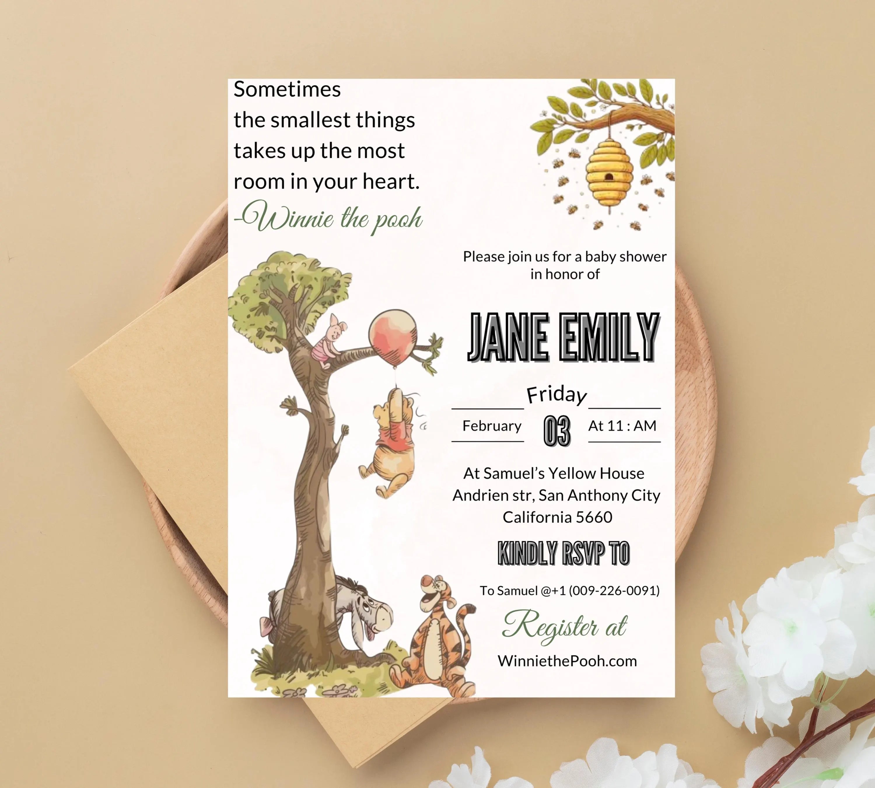 Editable Classic Winnie the Pooh baby shower invitations, Winnie the Pooh Baby Baby Shower, Edit Vintage Pooh Bear Party Decorations