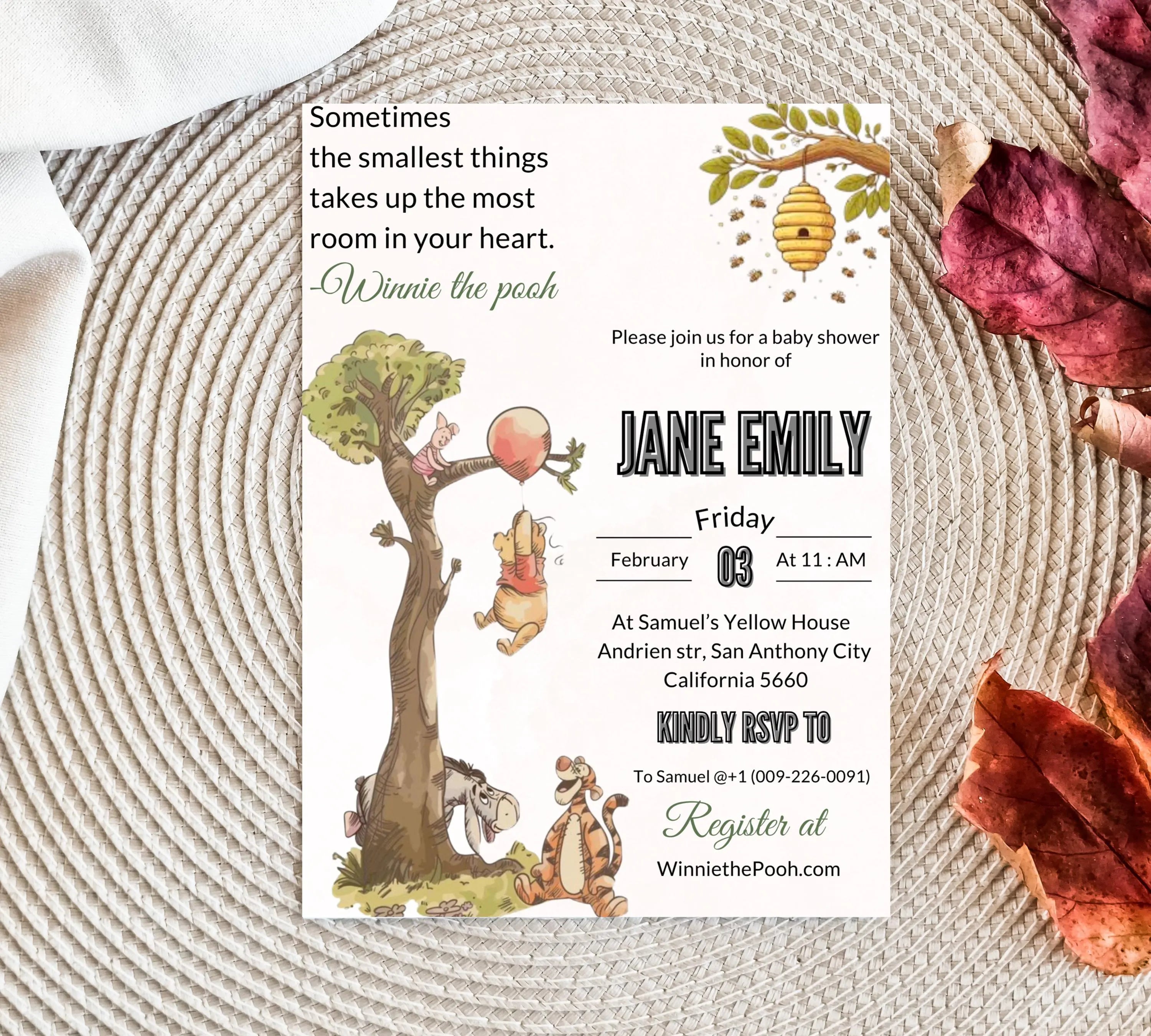 Editable Classic Winnie the Pooh baby shower invitations, Winnie the Pooh Baby Baby Shower, Edit Vintage Pooh Bear Party Decorations