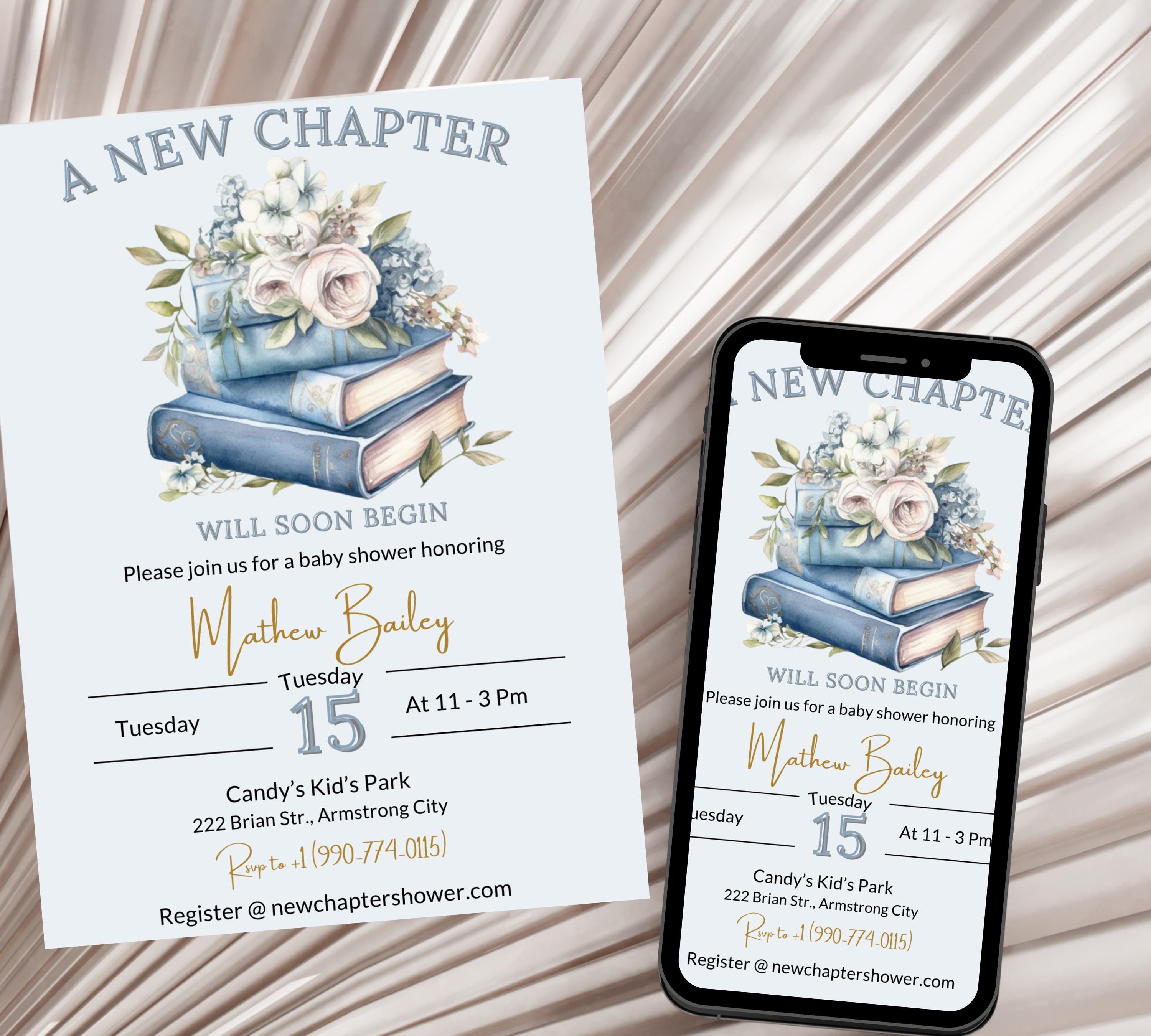Editable Blue storybook baby shower invitation, Blue Floral Baby Shower Invite, Vintage Book Theme Baby Shower Invite, Baby shower invite