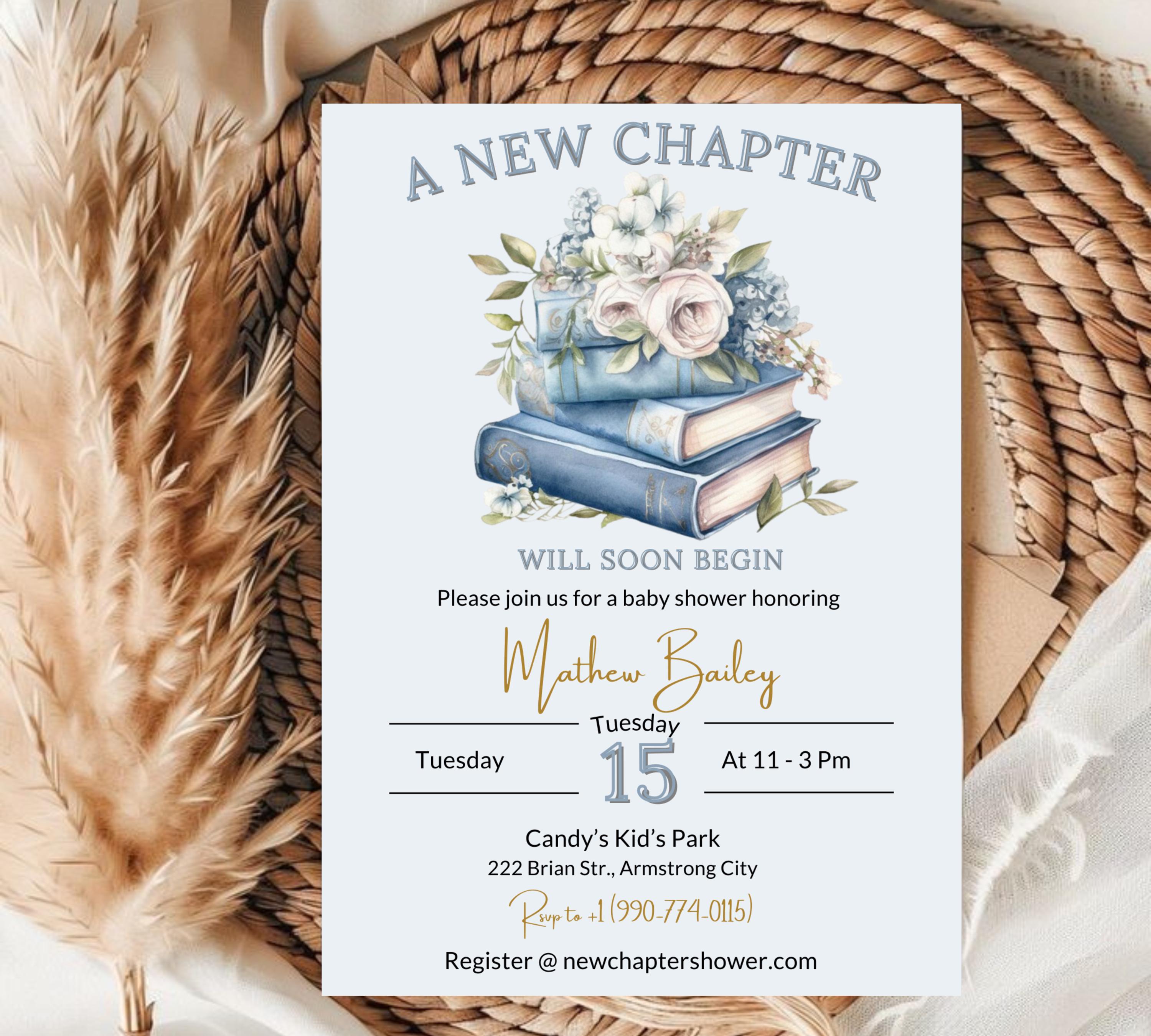 Editable Blue storybook baby shower invitation, Blue Floral Baby Shower Invite, Vintage Book Theme Baby Shower Invite, Baby shower invite