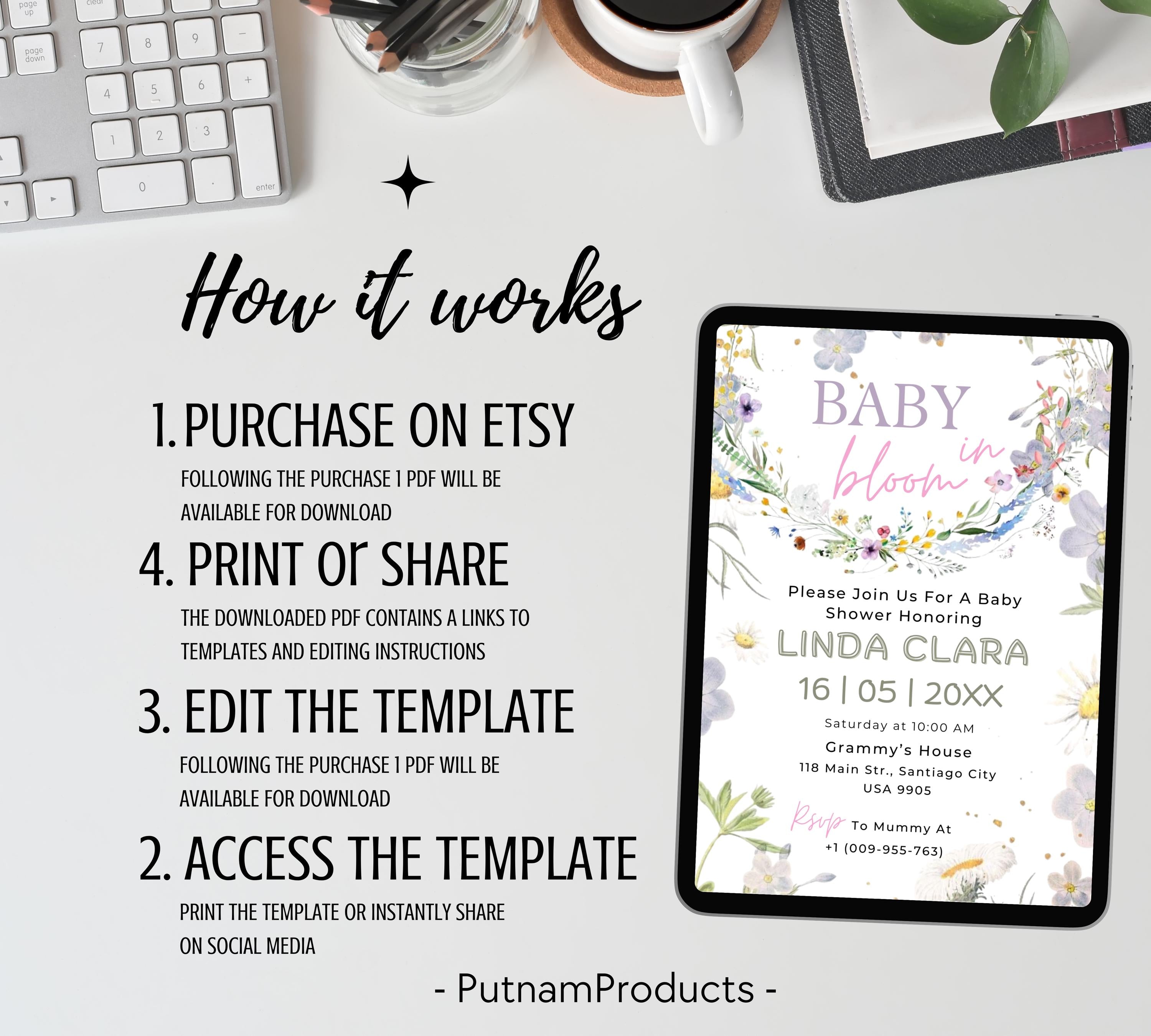 Editable Baby in Bloom Mobile Invitation, Wildflower Baby Shower Electronic Invite, Baby in Bloom Digital Invite, Floral Invite