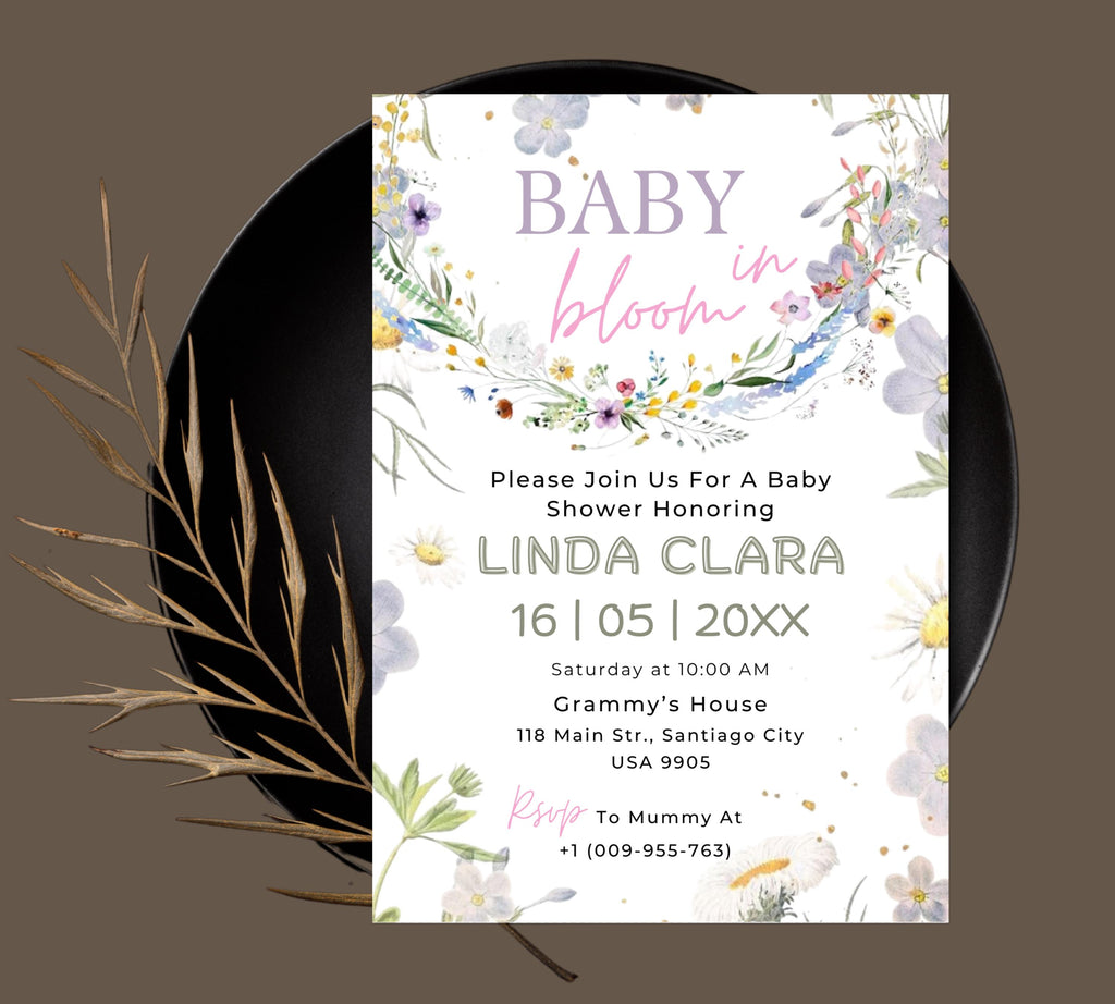 Editable Baby in Bloom Mobile Invitation, Wildflower Baby Shower Electronic Invite, Baby in Bloom Digital Invite, Floral Invite