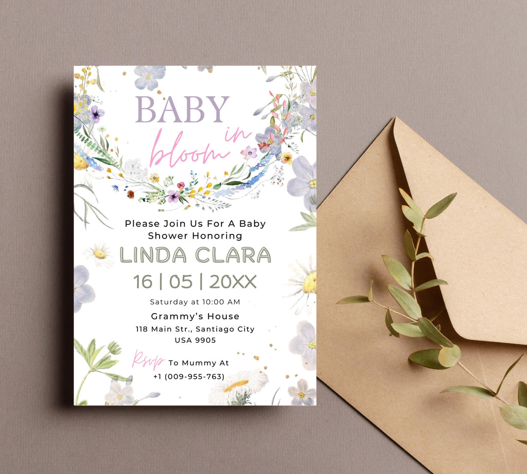 Editable Baby in Bloom Mobile Invitation, Wildflower Baby Shower Electronic Invite, Baby in Bloom Digital Invite, Floral Invite