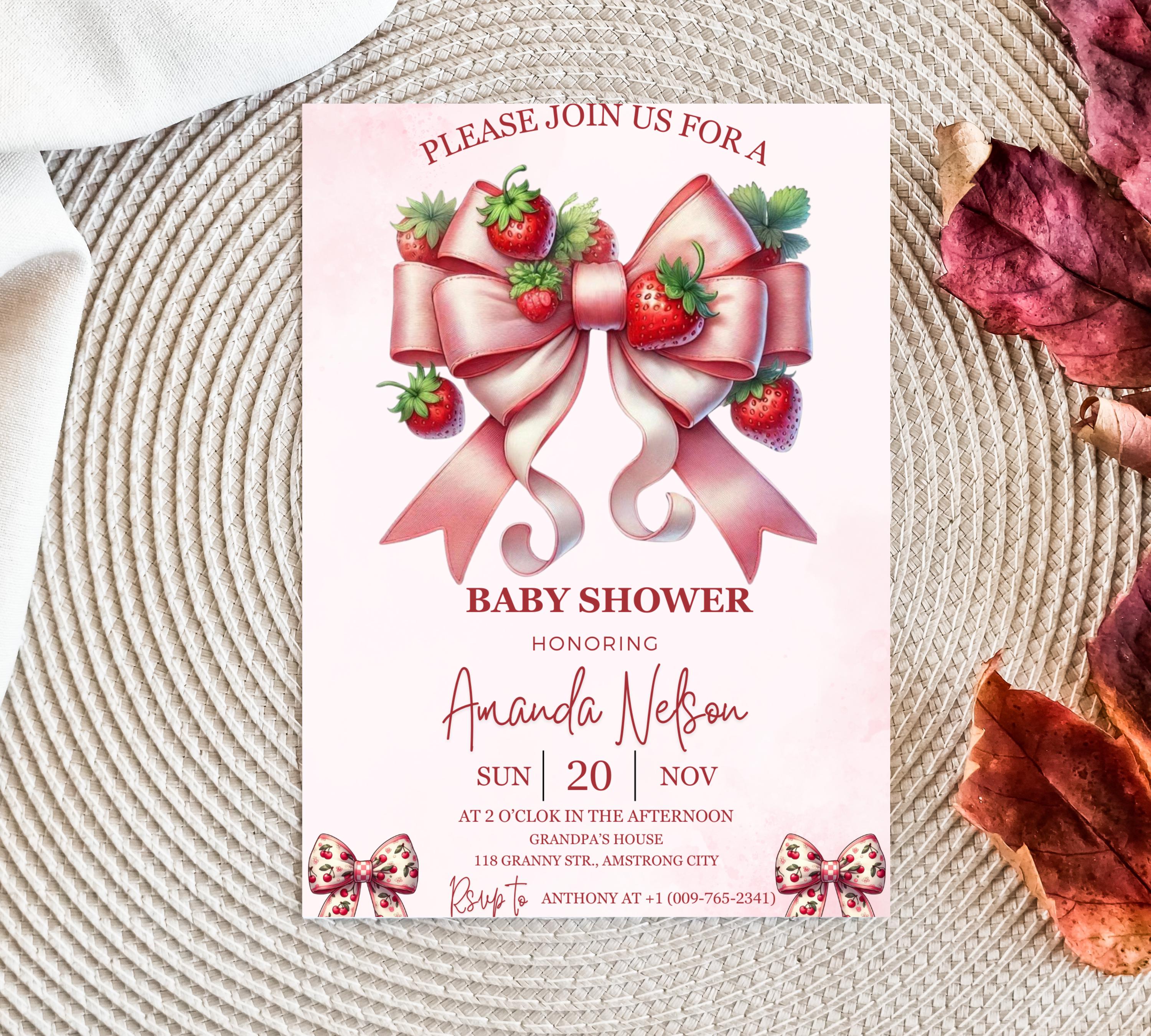 EDITABLE Pink Watercolor ribbon Baby Shower Invitation, Minimalist Baby Shower Pink Watercolor Ribbon Blush Pink 1st Birthday invitation
