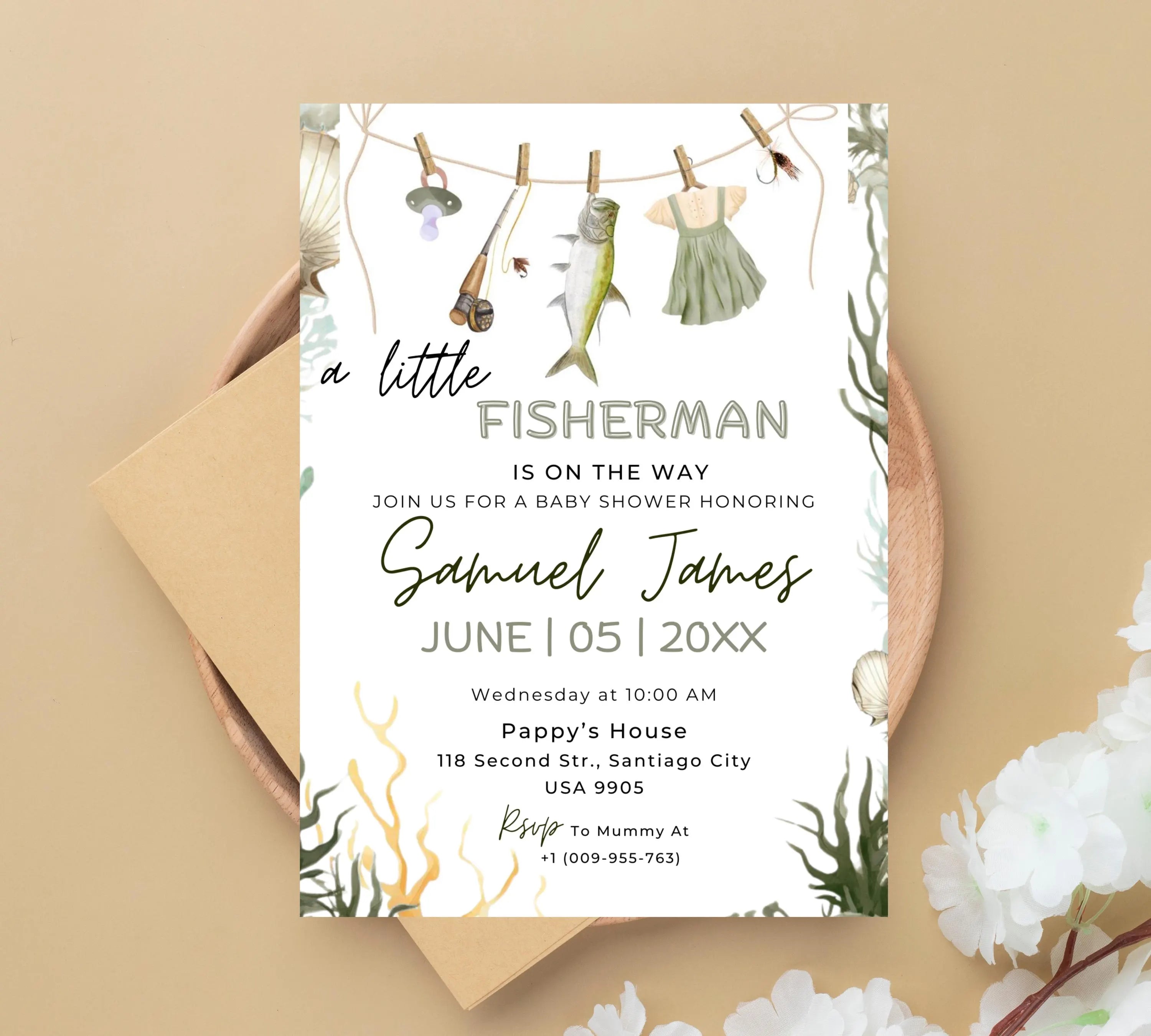 Editable Fishing Baby Shower Invitation, A Little Fisherman is on the way Baby Shower invite, Editable Little Fisherman Boy Baby Shower