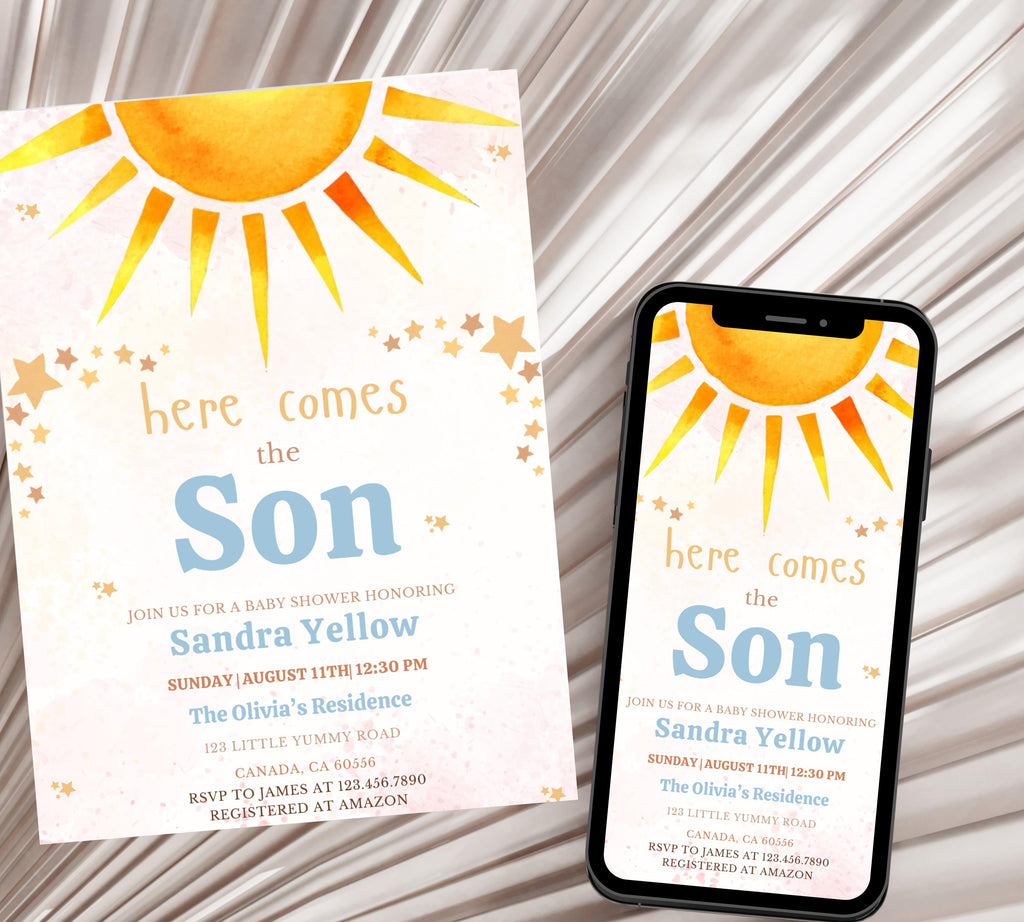 Editable Sunshine Baby Shower invitation, Little Sunshine Baby Shower Invite, Boho Sunshine Baby Shower Invite, Sun Baby Invitation