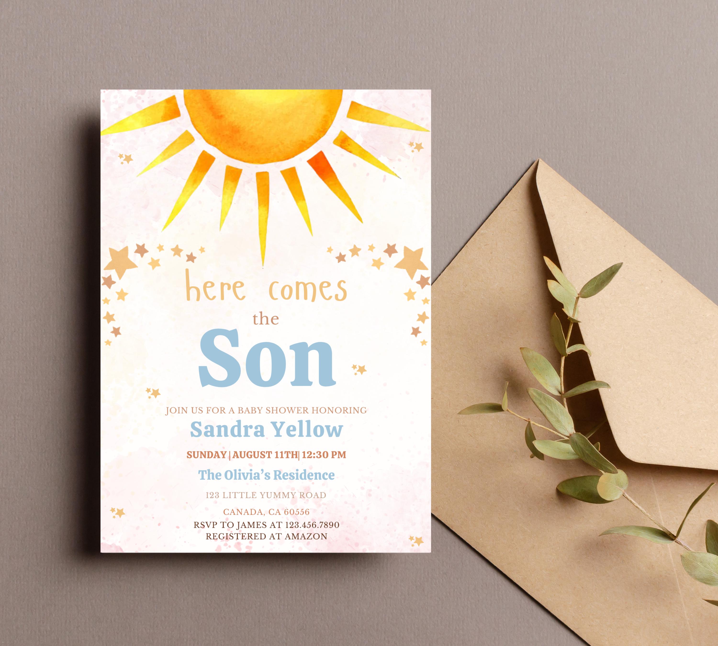 Editable Sunshine Baby Shower invitation, Little Sunshine Baby Shower Invite, Boho Sunshine Baby Shower Invite, Sun Baby Invitation
