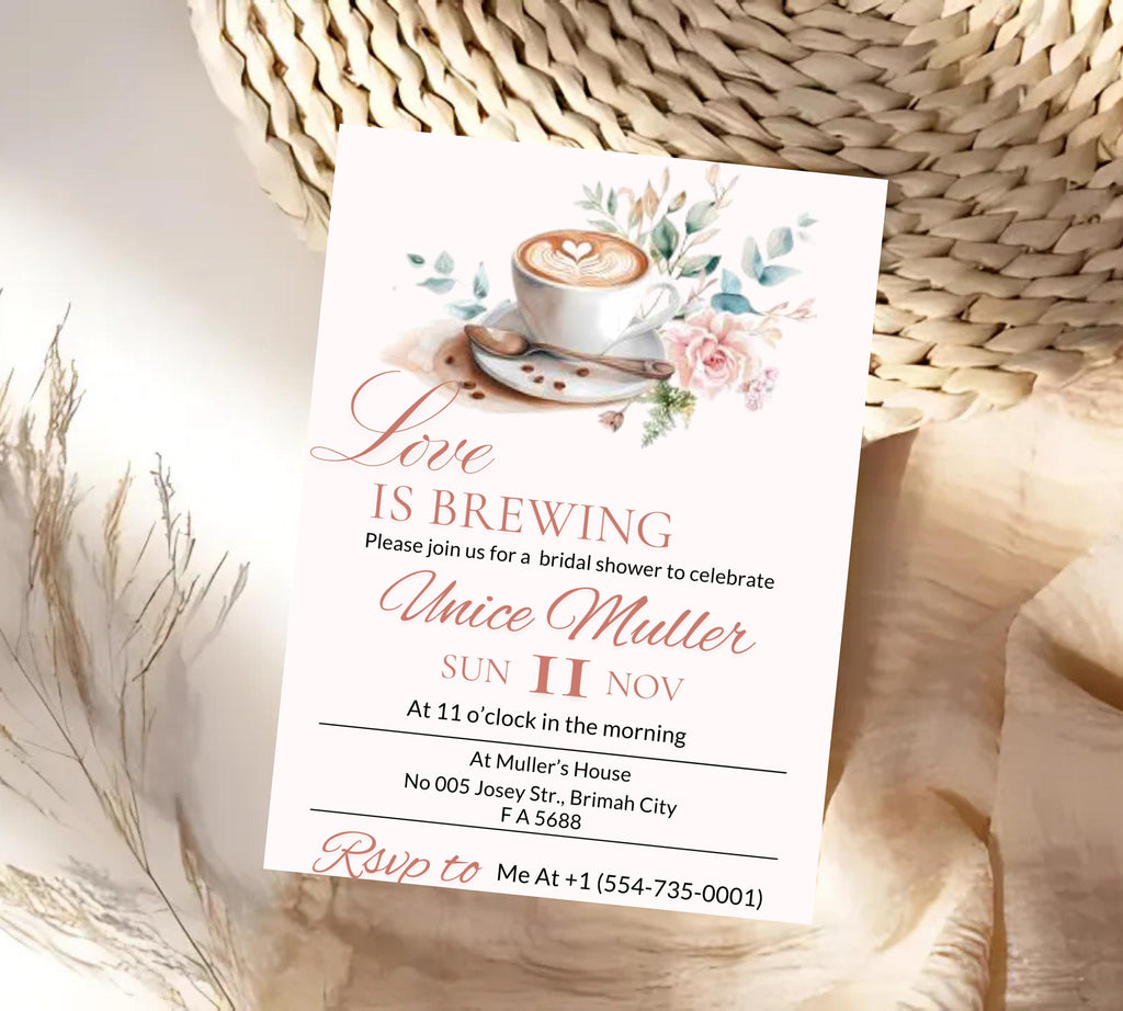 Editable Love Is Brewing Bridal Shower invitation, Coffee Bridal Shower invitation, Printable Brunch Invite, coffee invite