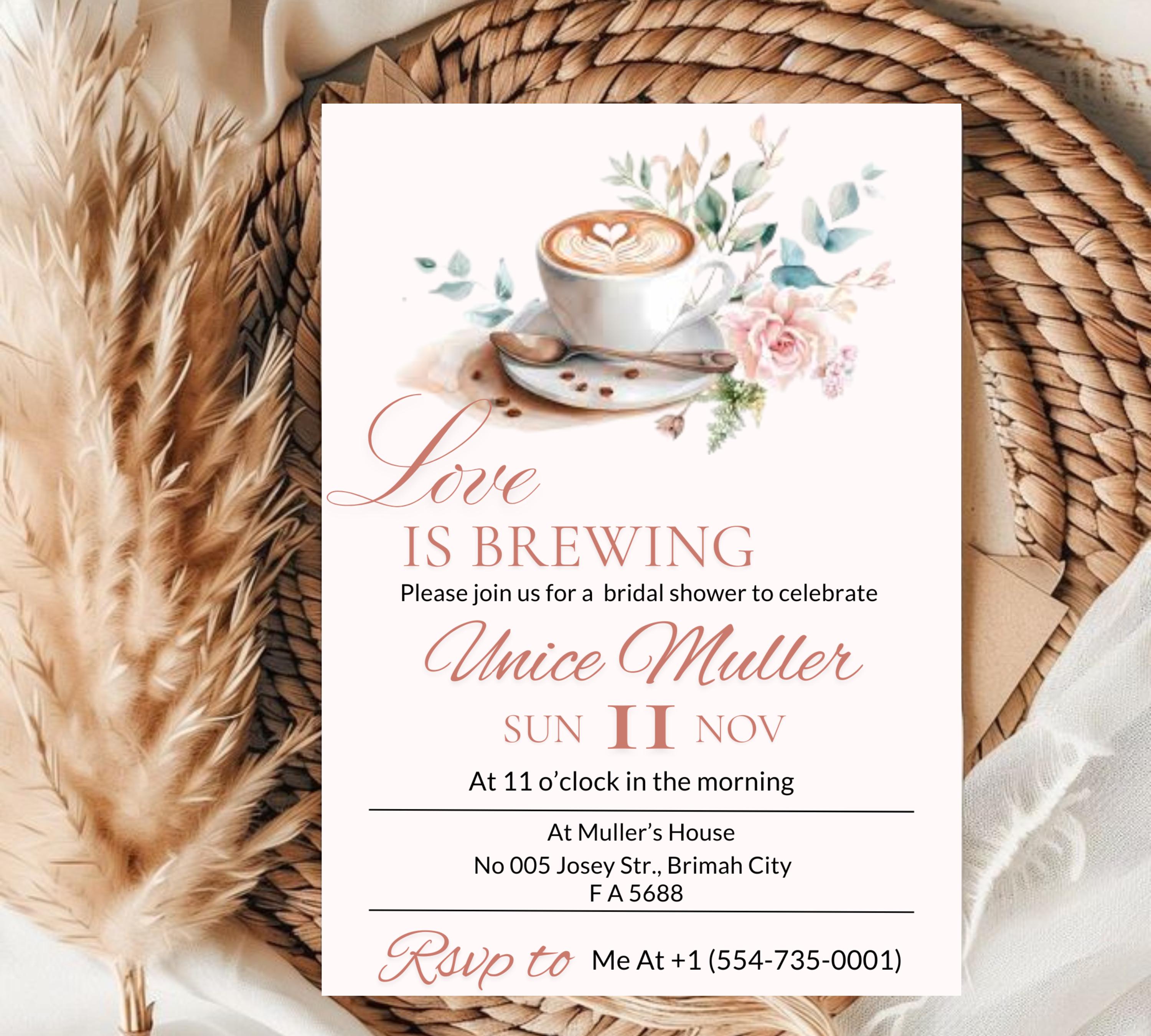Editable Love Is Brewing Bridal Shower invitation, Coffee Bridal Shower invitation, Printable Brunch Invite, coffee invite