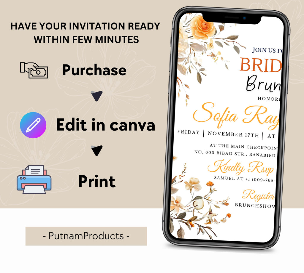 Editable Lemon Bridal Shower Invitation, Citrus Bridal Brunch Invitation, Main Squeeze Bridal Shower Invite, Mediterranean orange invite