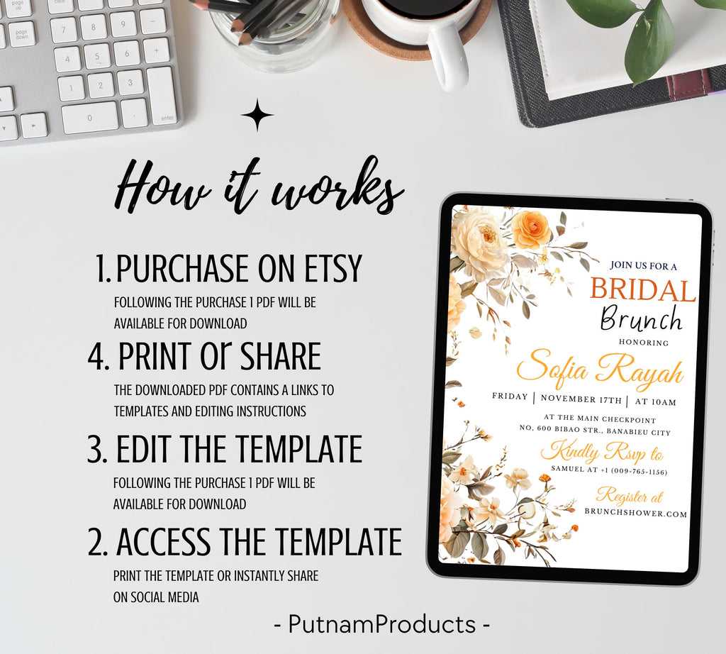 Editable Lemon Bridal Shower Invitation, Citrus Bridal Brunch Invitation, Main Squeeze Bridal Shower Invite, Mediterranean orange invite