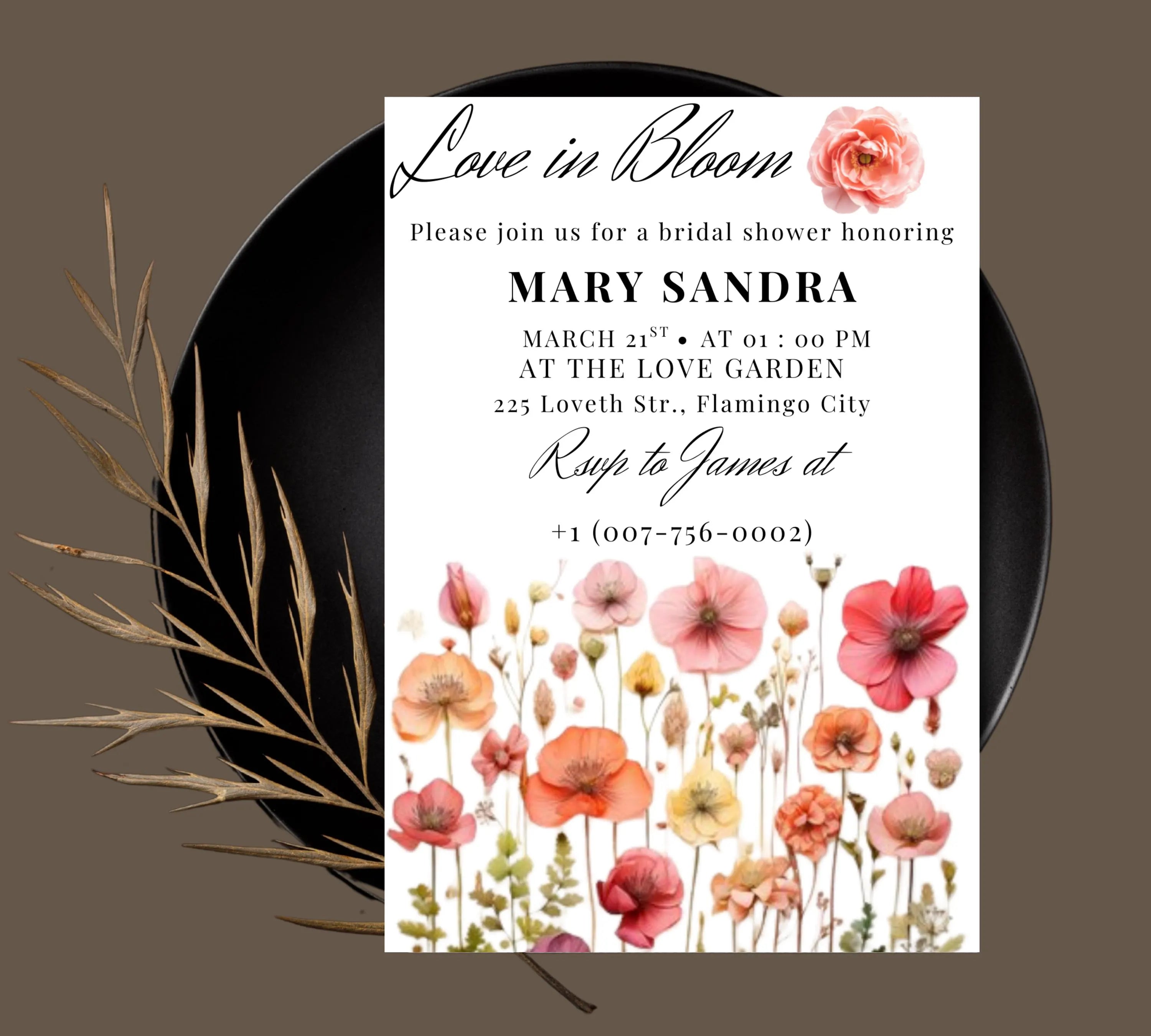 Love In Bloom Wildflower Bridal Shower invite template, Editable Wildflower Bridal Shower Invitation, wildflower Floral Bridal Shower Decor