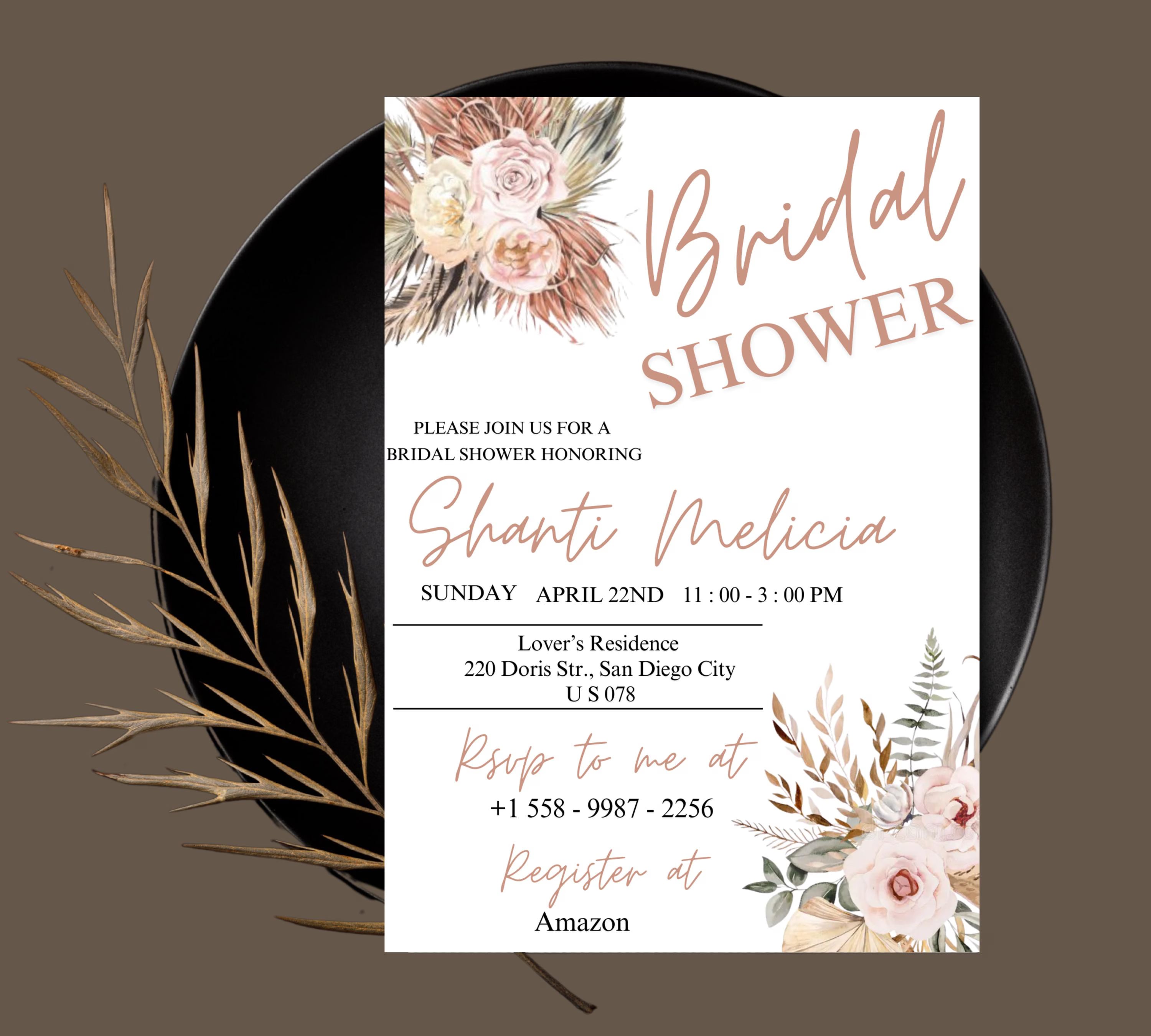 Editable Boho Bridal Shower Invitation, Rose Wildflower Bridal Shower Editable Invitation Template, Eucalyptus Shower Invite, Printable