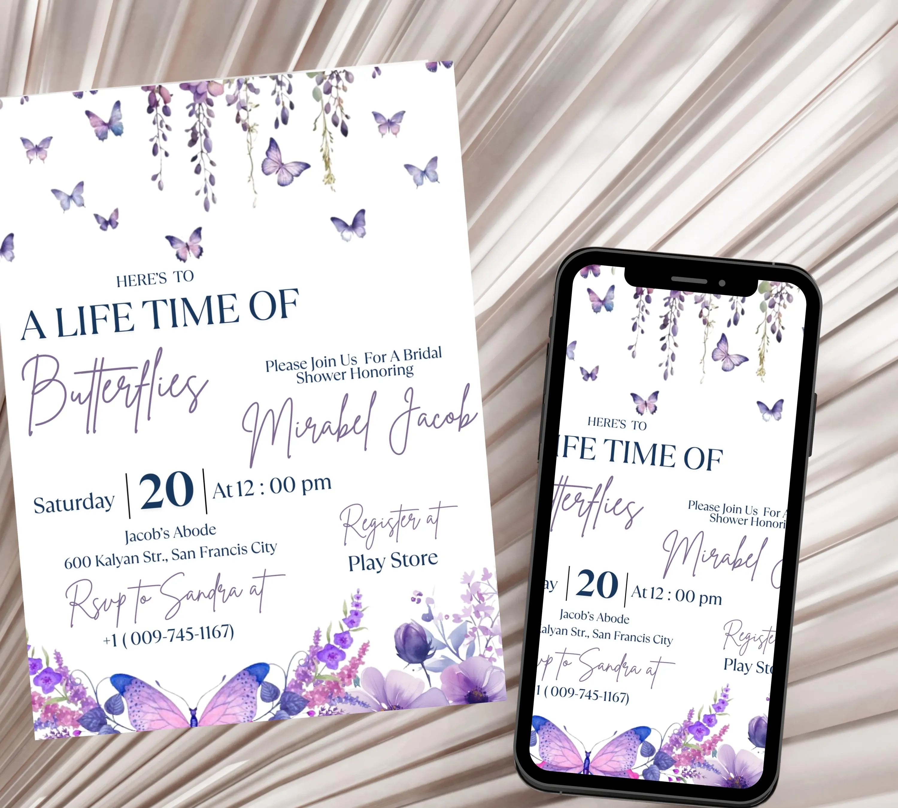 Butterfly Bridal Shower Invitation, Lifetime of Butterflies Bridal Shower Invite, Printable Wildflower Butterfly Floral Party Invitation