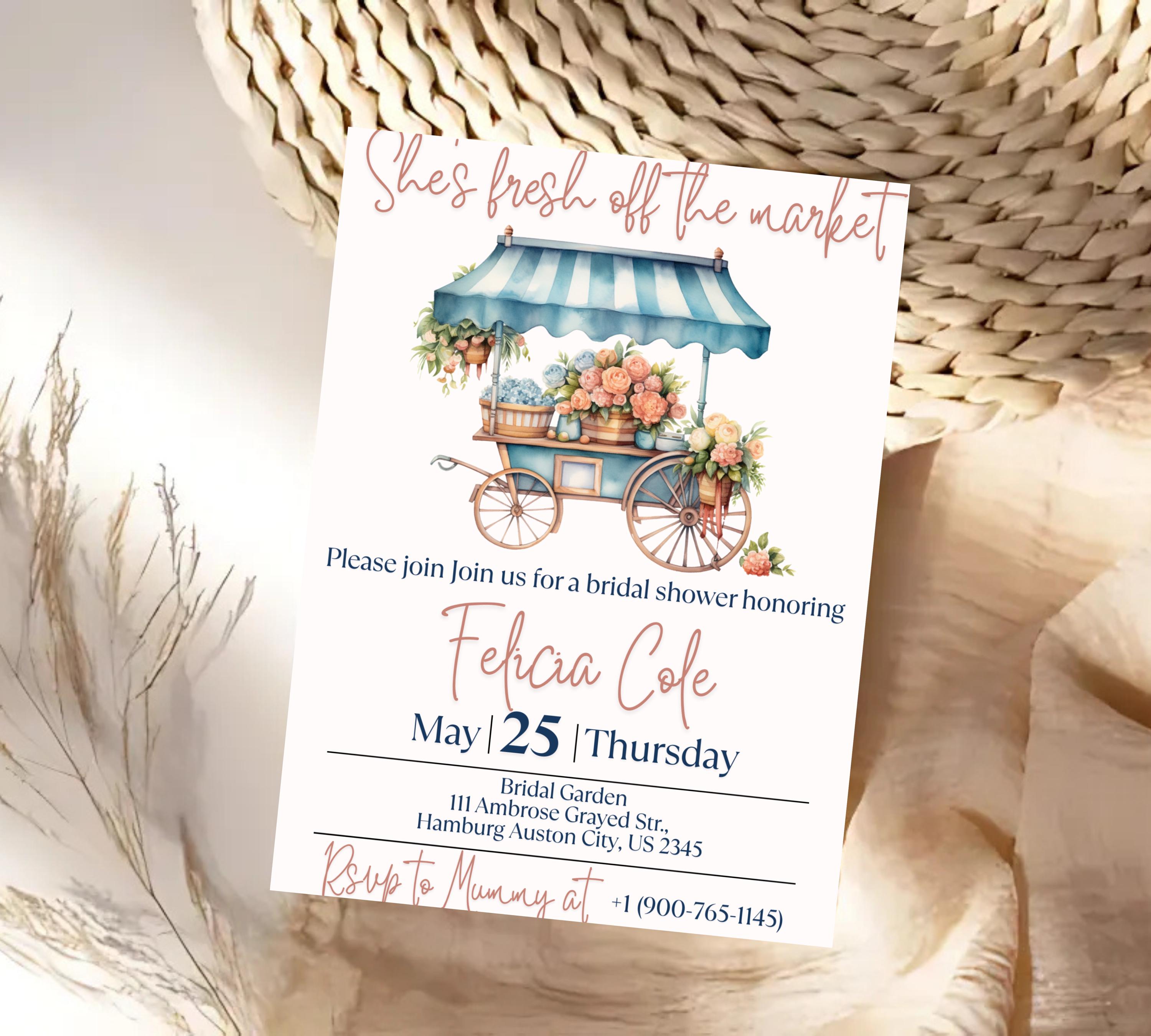 Editable Fresh off the Market Bridal Shower invitation Template, Editable Farmer's Market Invitation, Farmer's Market Invite, Gingham